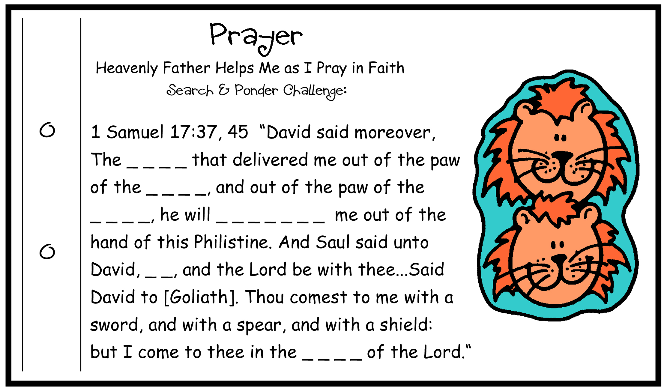 DAVID & GOLIATH 1 Samuel 17:37, 45 SCRIPTURE CHALLENGE card