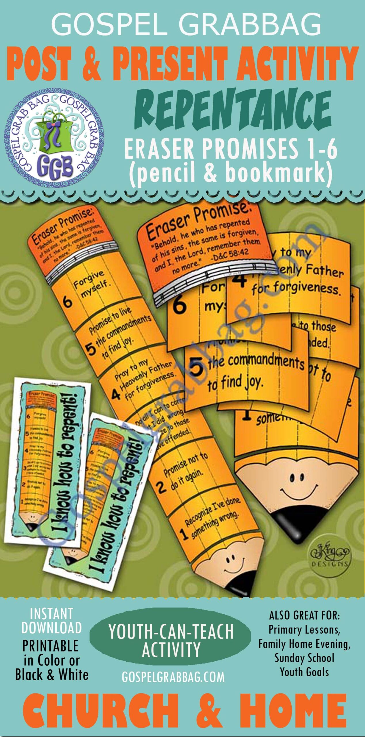Eraser Promises steps-to-repentance PENCIL & BOOKMARK