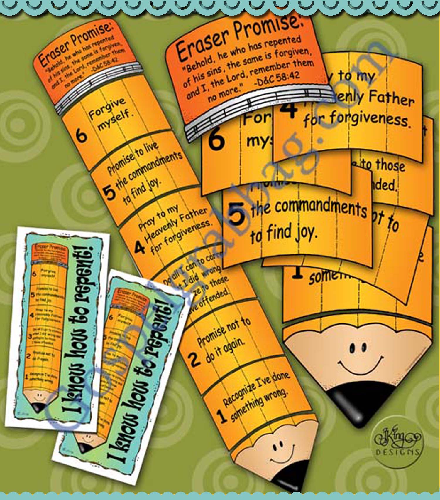 Eraser Promises steps-to-repentance PENCIL & BOOKMARK