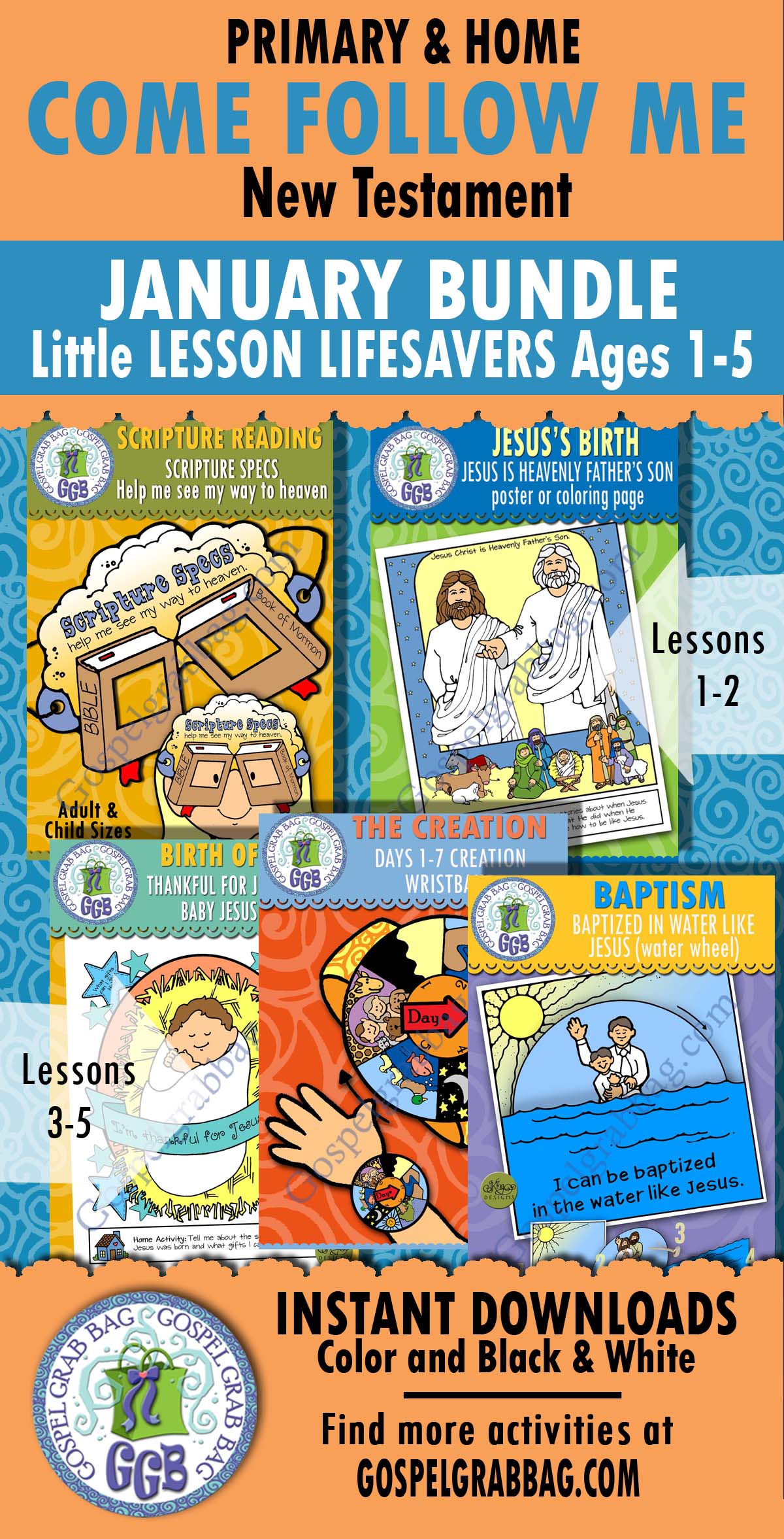 Ages 1-5 LESSON ACTIVITIES New Testament Come Follow Me Bundle for January