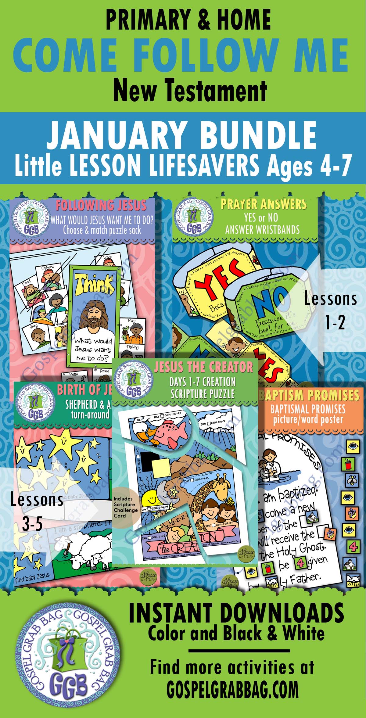 Ages 4-7 LESSON ACTIVITIES New Testament Come Follow Me Bundle for January