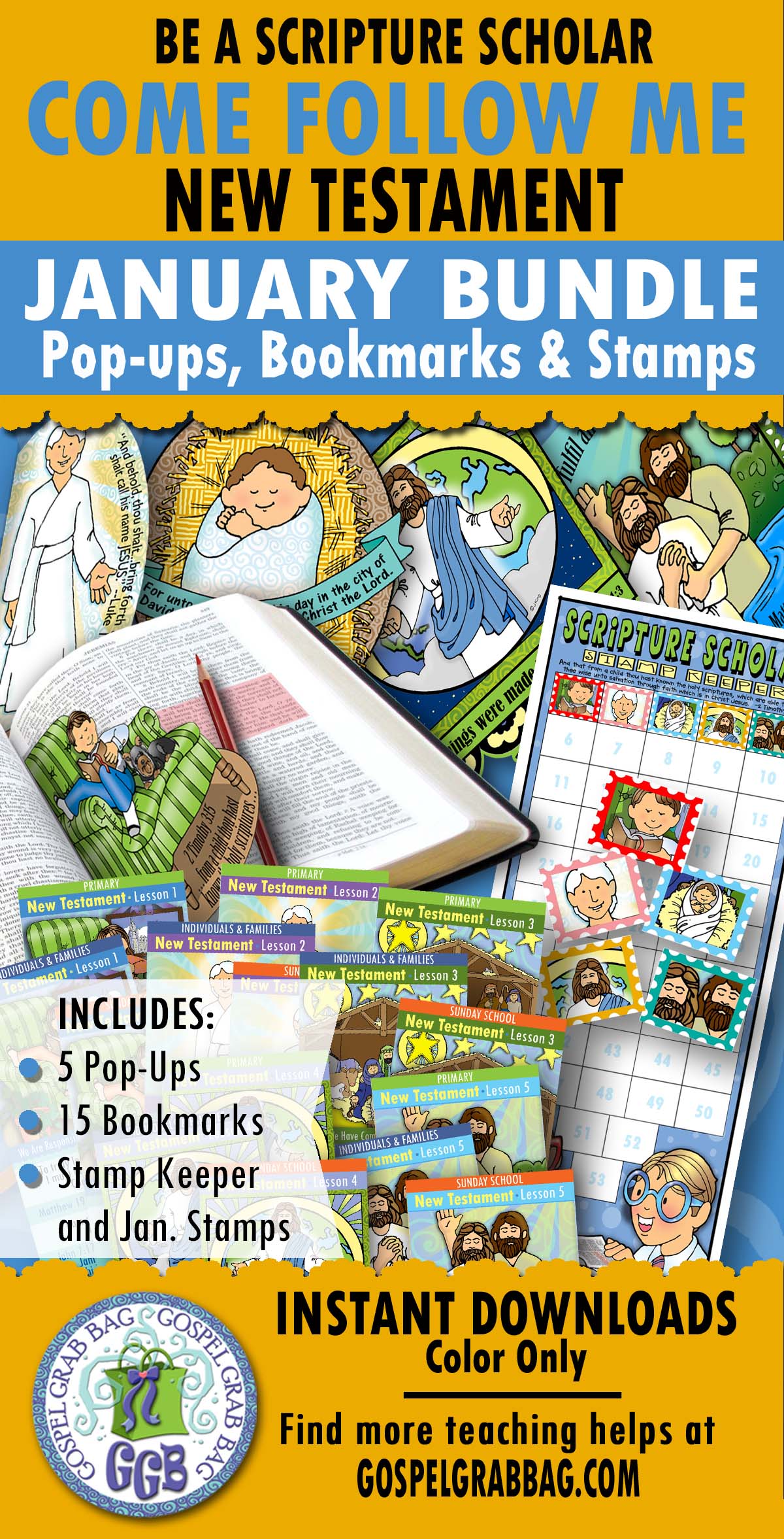 SCRIPTURE SCHOLARS Bundle for New Testament JANUARY weeks 1-5 THEMES: "We Are Responsible for Our Own Learning" and more