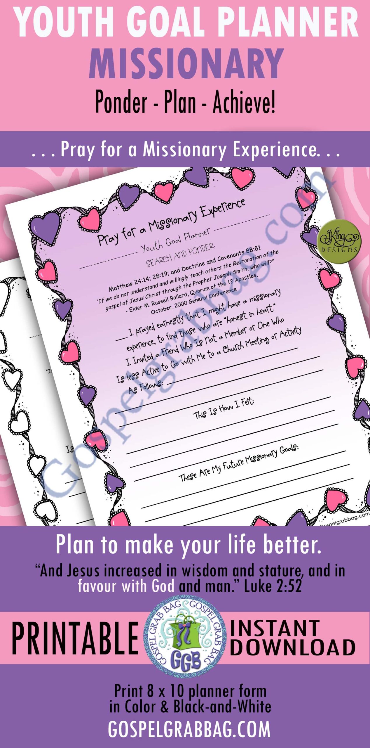 YOUTH GOAL PLANNER "Pray for a Missionary Experience"