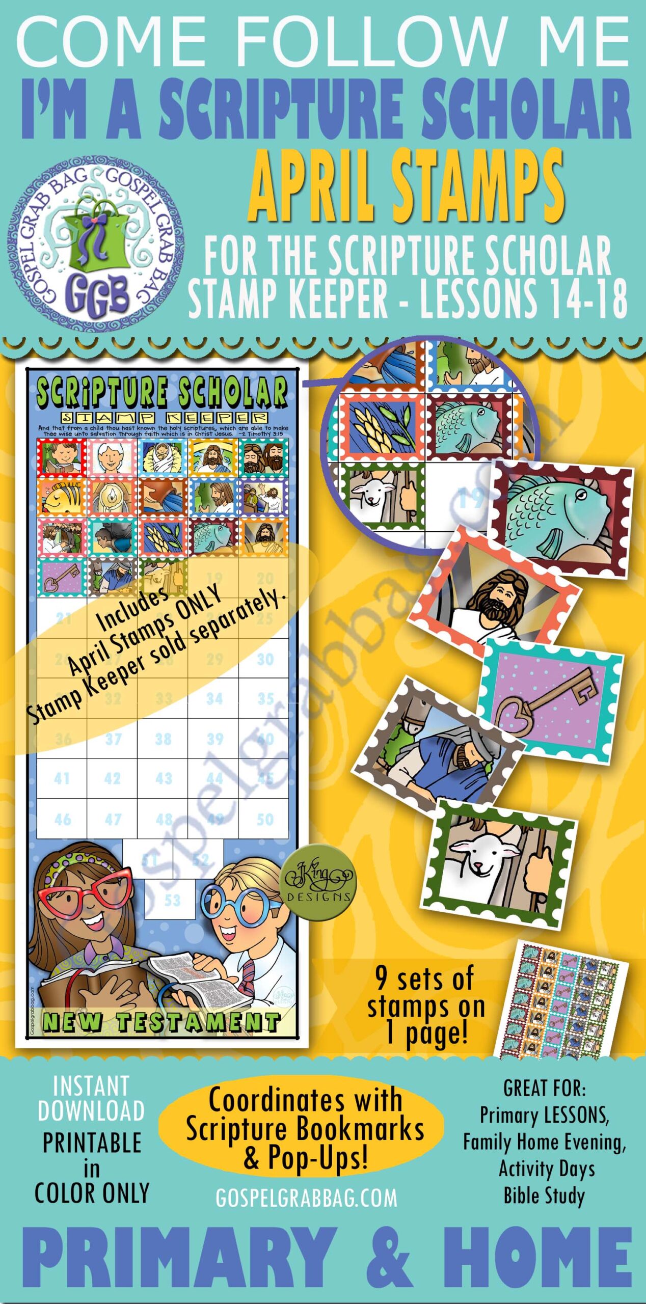 Scripture Scholars reward stamps for April - New Testament COME FOLLOW ME