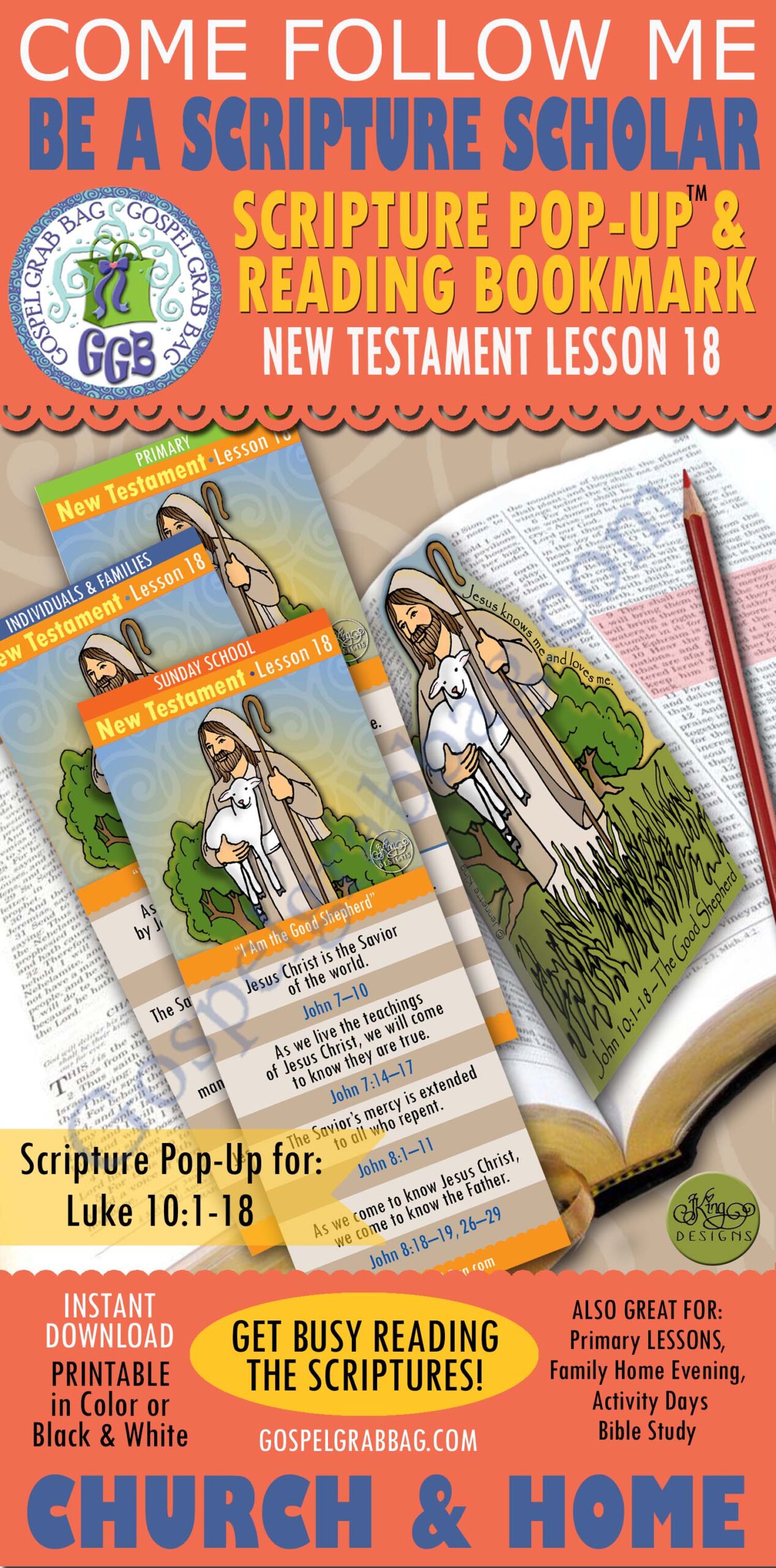 SCRIPTURE SCHOLARS reading bookmarks and pop-ups For: "I Am the Good Shepherd"