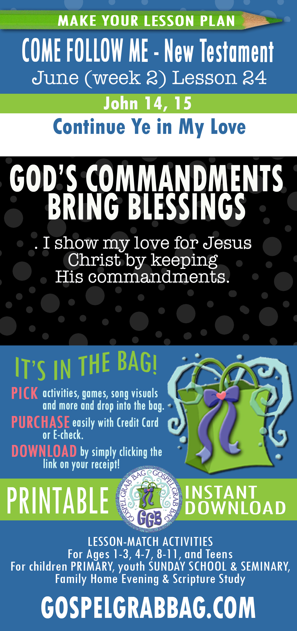 "Continue Ye in My Love" NEW TESTAMENT Come Follow Me Lesson Activities - June