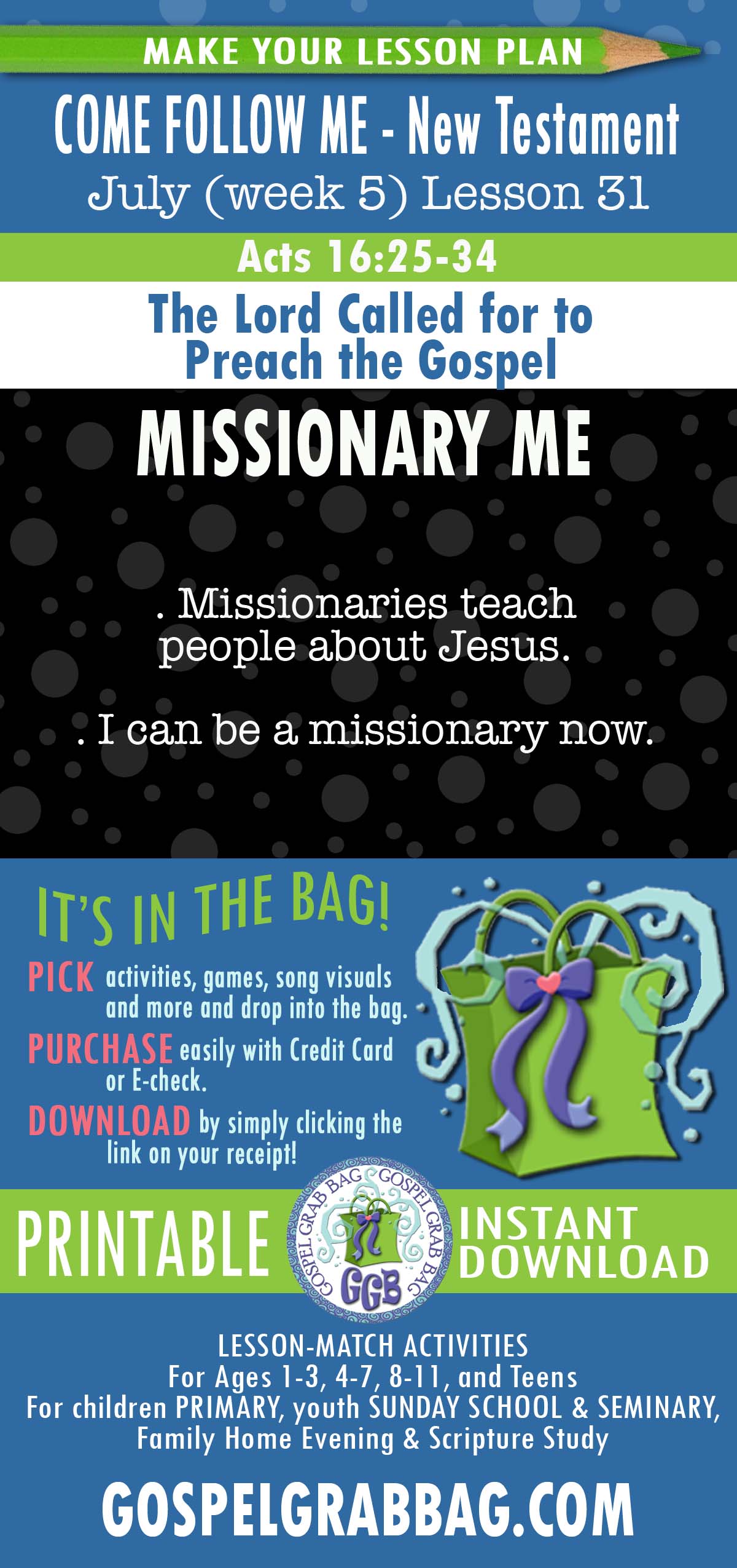 MISSIONARY Activities for Come Follow Me July - New Testament - Acts 16; 18