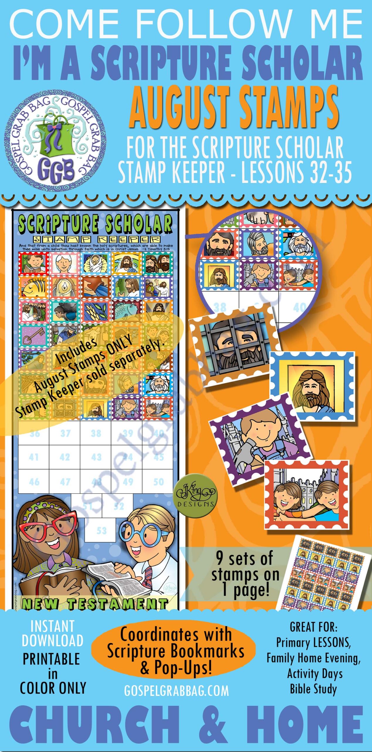 Scripture Scholars STAMPS to match scripture reading bookmarks for AUGUST New Testament reading