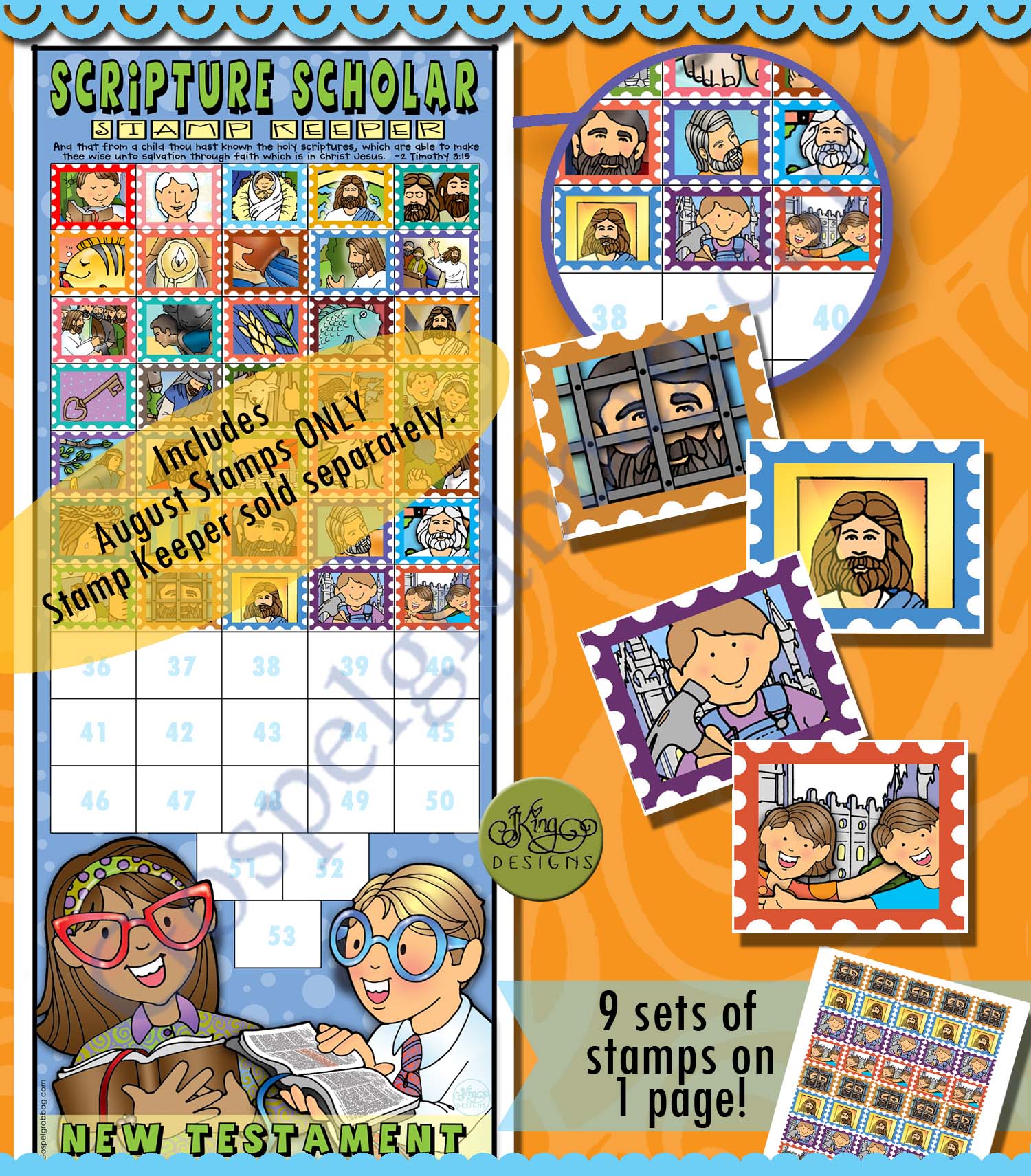 Scripture Scholars STAMPS to match scripture reading bookmarks for AUGUST New Testament reading