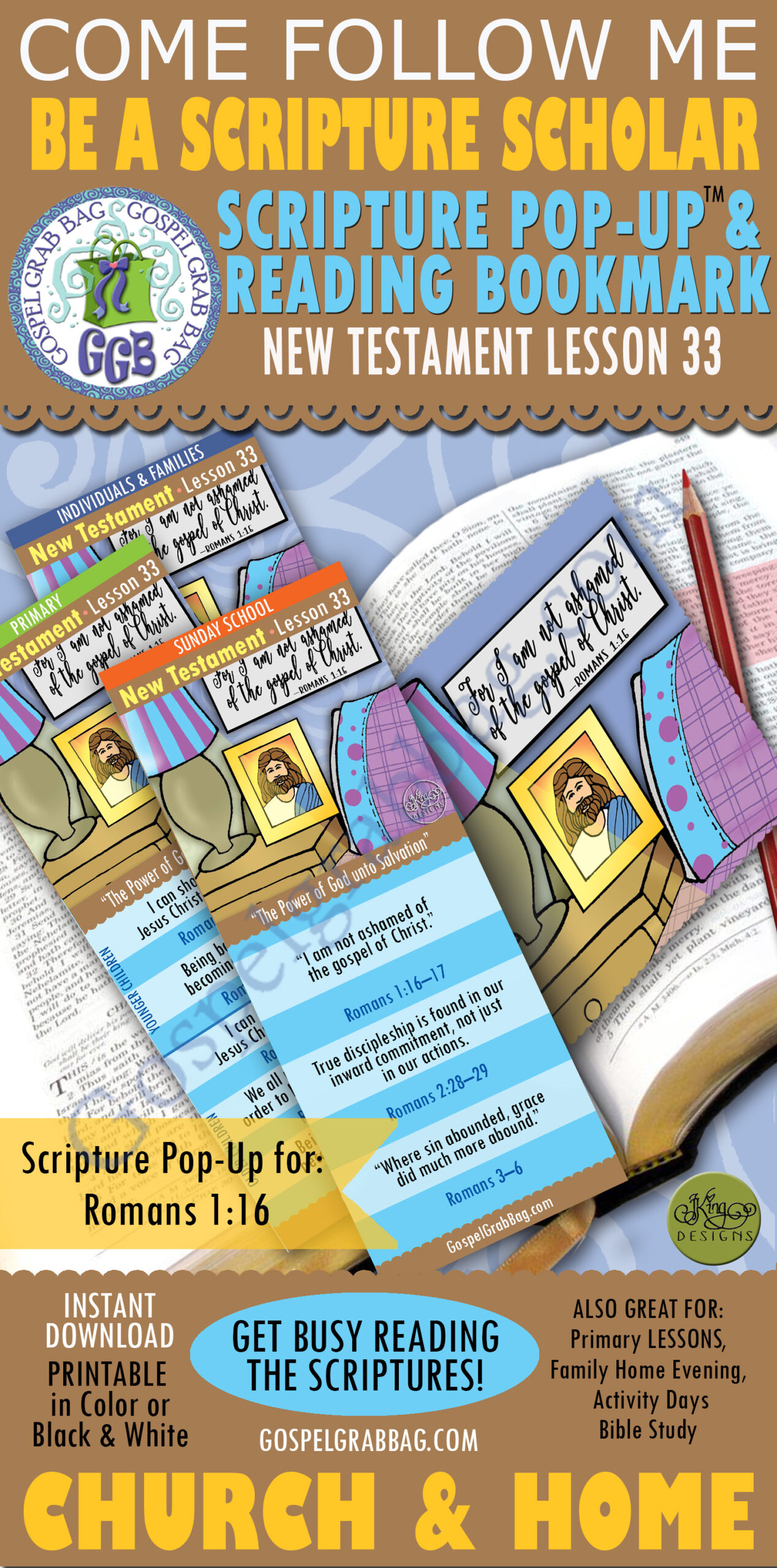 SCRIPTURE SCHOLARS "The Power of God unto Salvation" scripture reading bookmarks and pop-ups