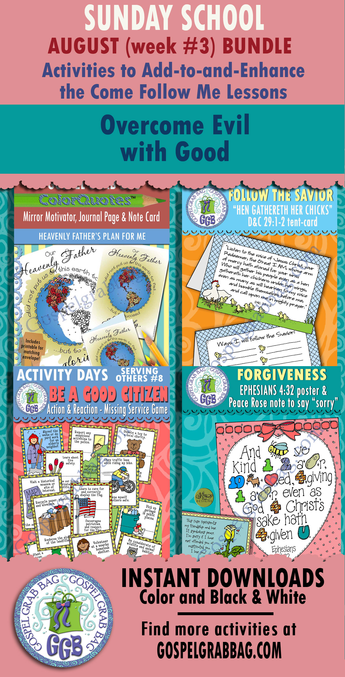 SUNDAY SCHOOL "Overcome Evil with Good" lesson activities for AUGUST
