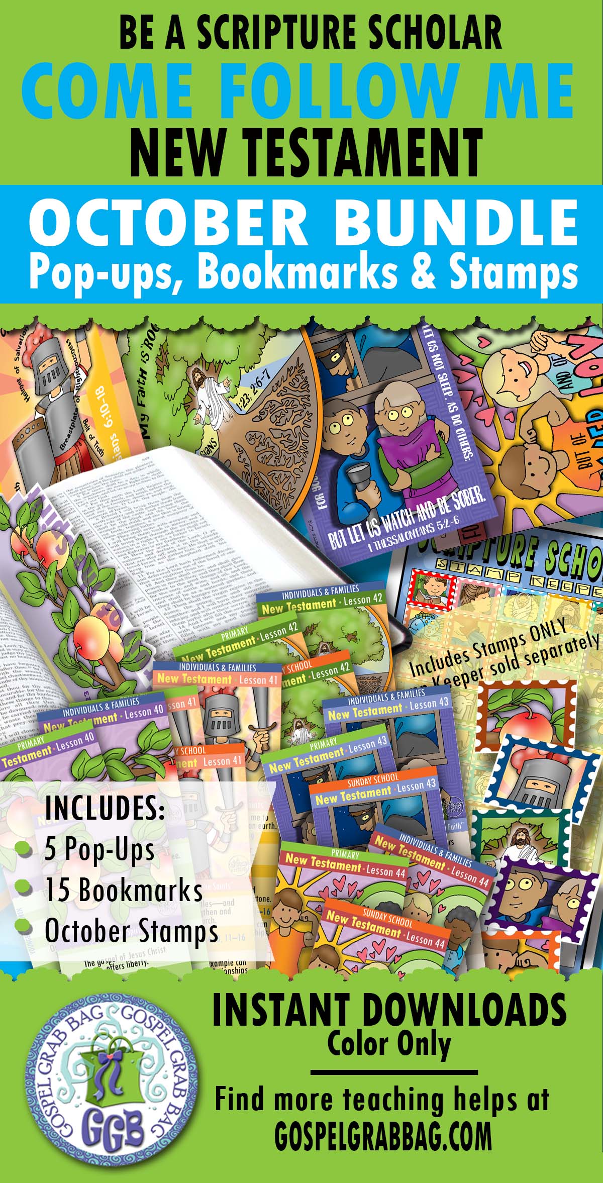 Scripture Scholars - October New Testament for Come Follow Me - bookmarks, pop-ups, and stamps