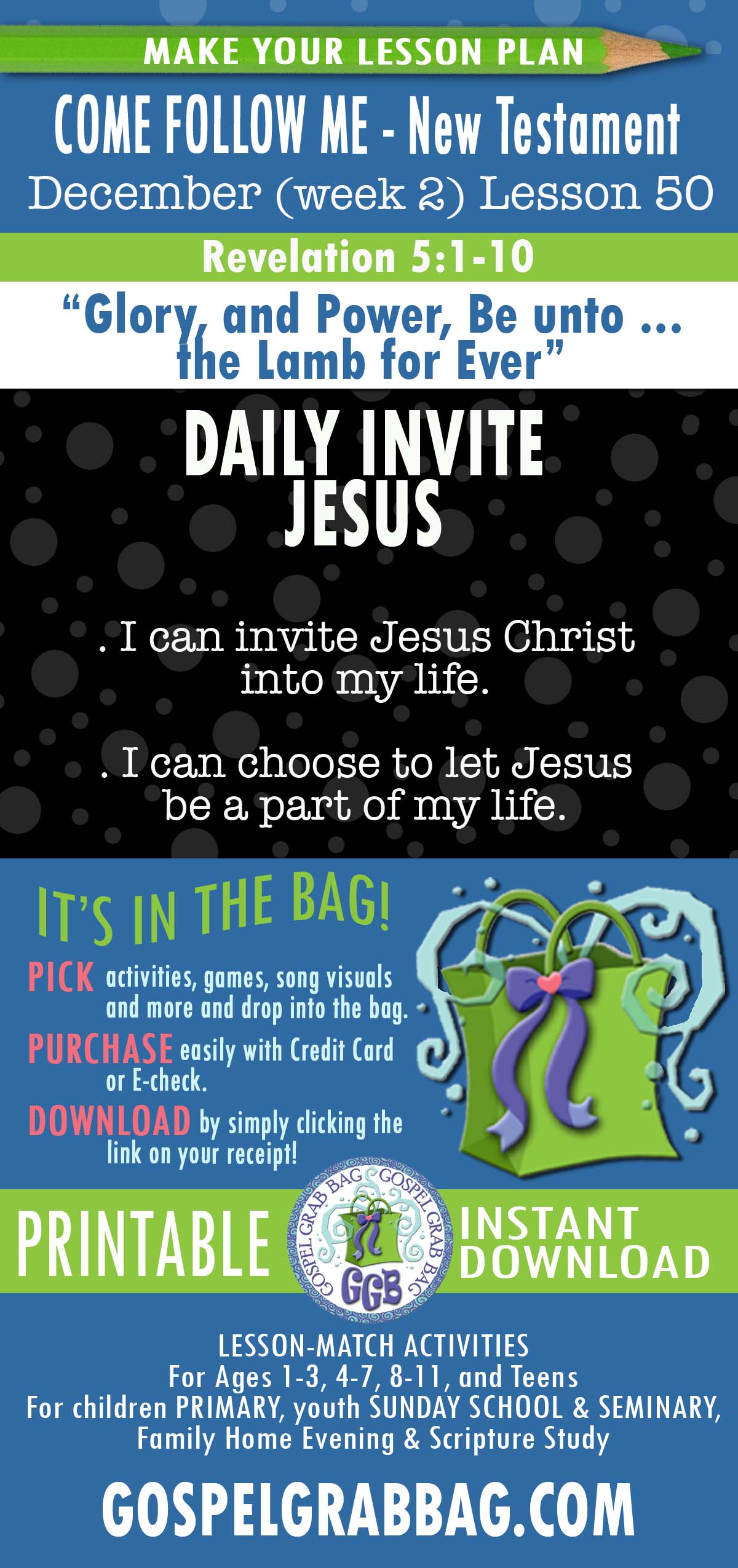 “Glory, and Power, Be unto … the Lamb for Ever” lesson activities for COME FOLLOW ME - New Testament December