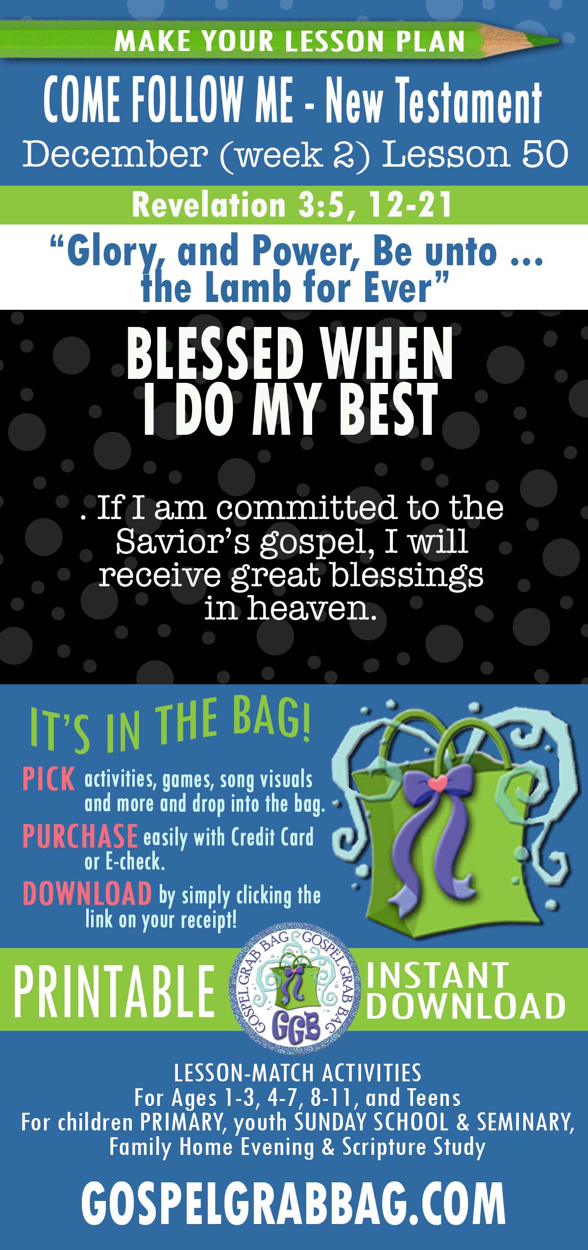 “Glory, and Power, Be unto … the Lamb for Ever” lesson activities for COME FOLLOW ME - New Testament December