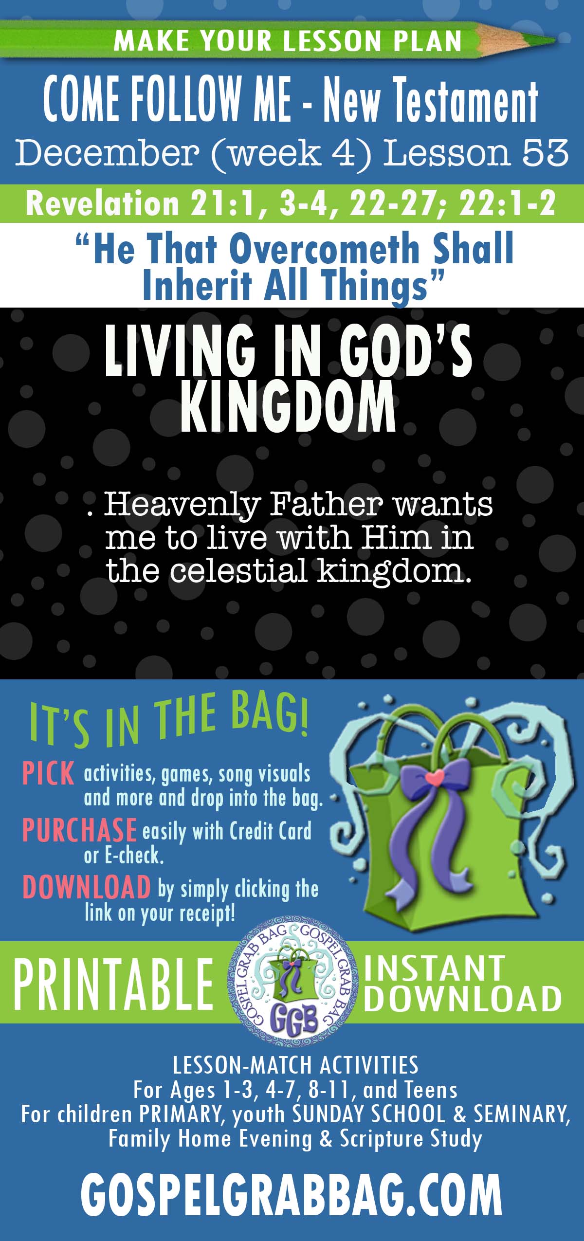 "He That Overcometh Shall Inherit All Things" lesson activities for COME FOLLOW ME - New Testament December