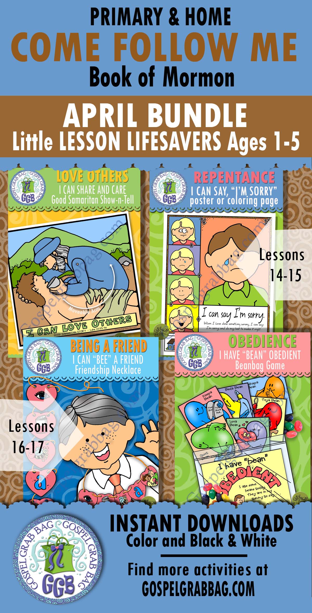COME FOLLOW ME Ages 1-5 Activities - April BUNDLE