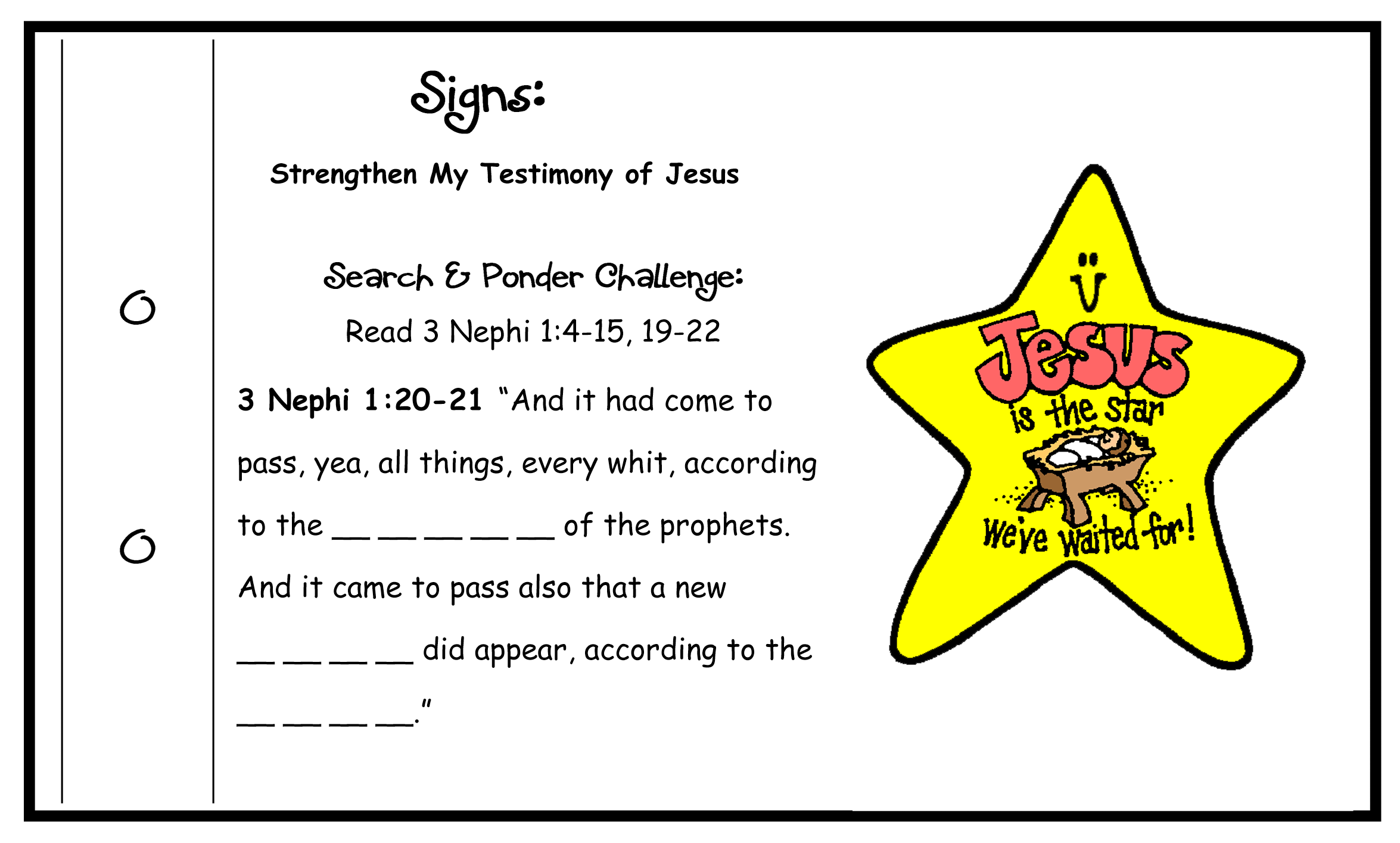 3 Nephi 1:20-21 Scripture Challenge Card BOOK OF MORMON Sign Seeker