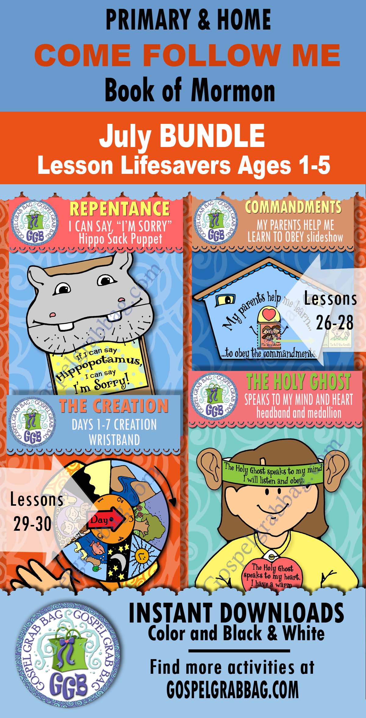 AGES 1-5 activities for COME FOLLOW ME Book of Mormon JULY weeks 1-4