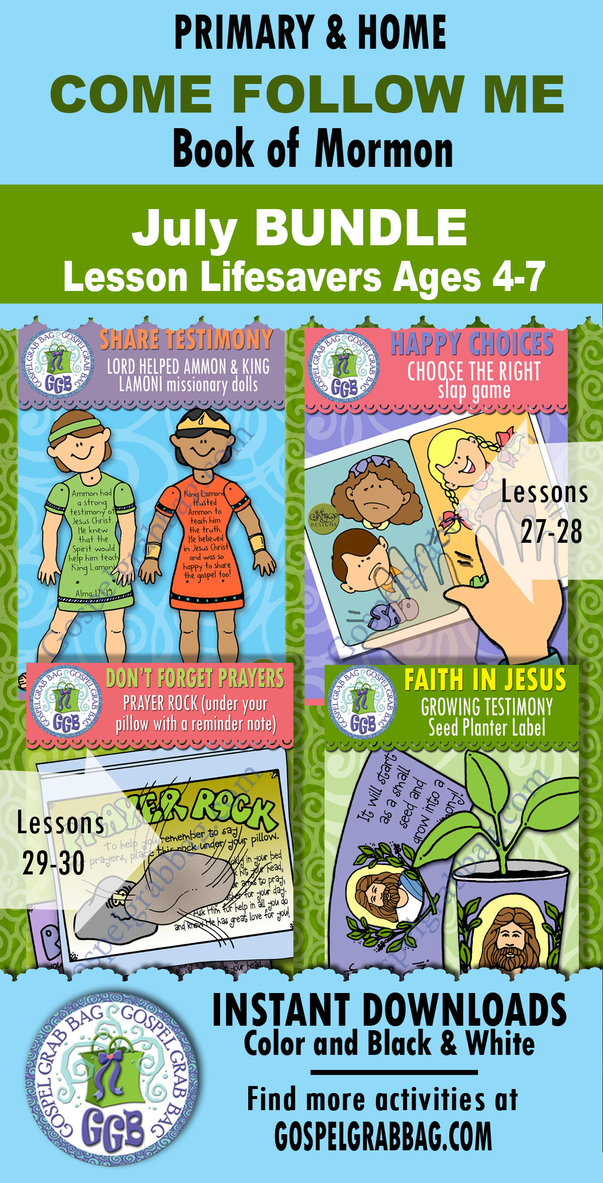 AGES 4-7 activities for COME FOLLOW ME Book of Mormon JULY weeks 1-4