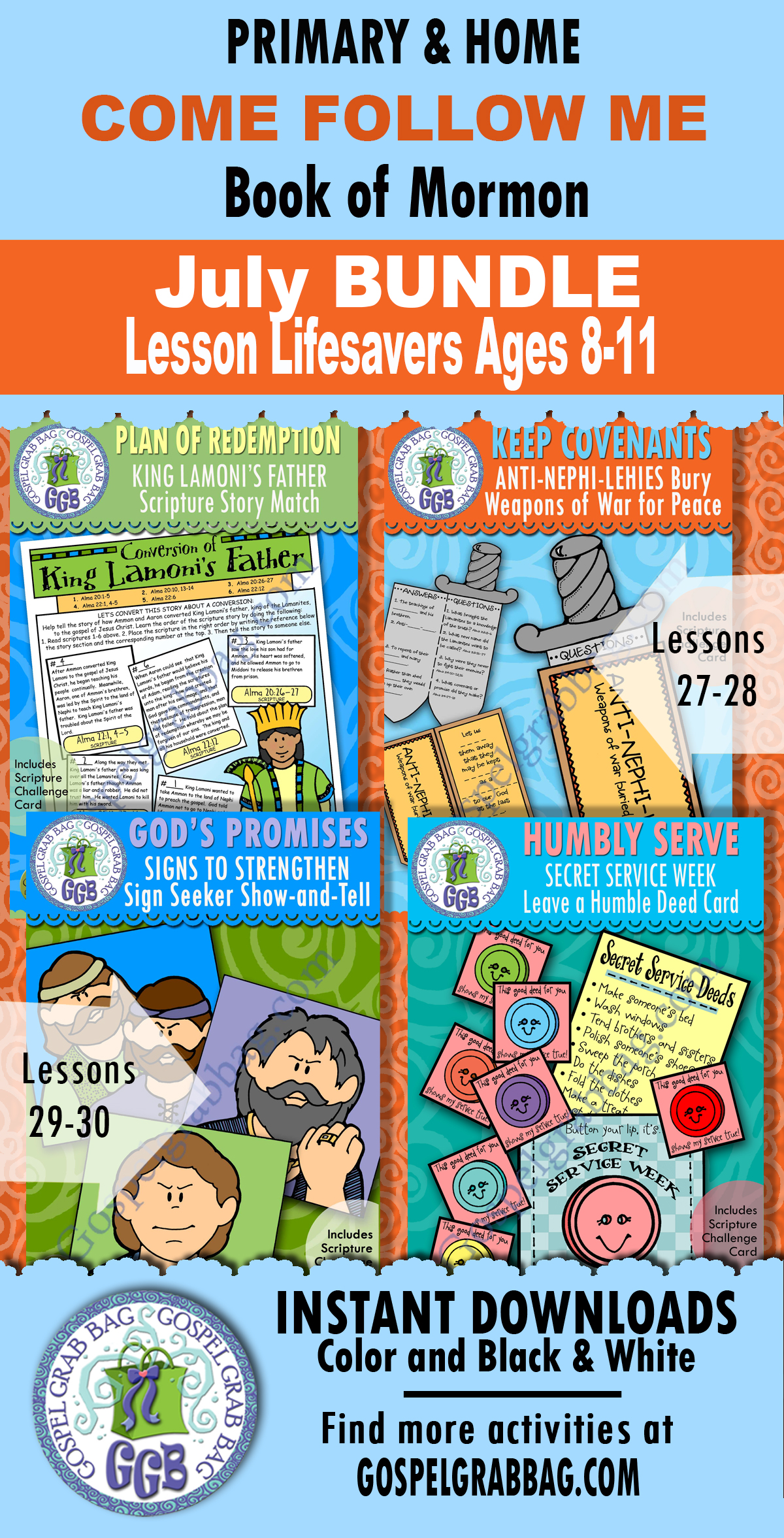 Ages 8-11 Primary and Home activities for COME FOLLOW ME Book of Mormon JULY weeks 1-4
