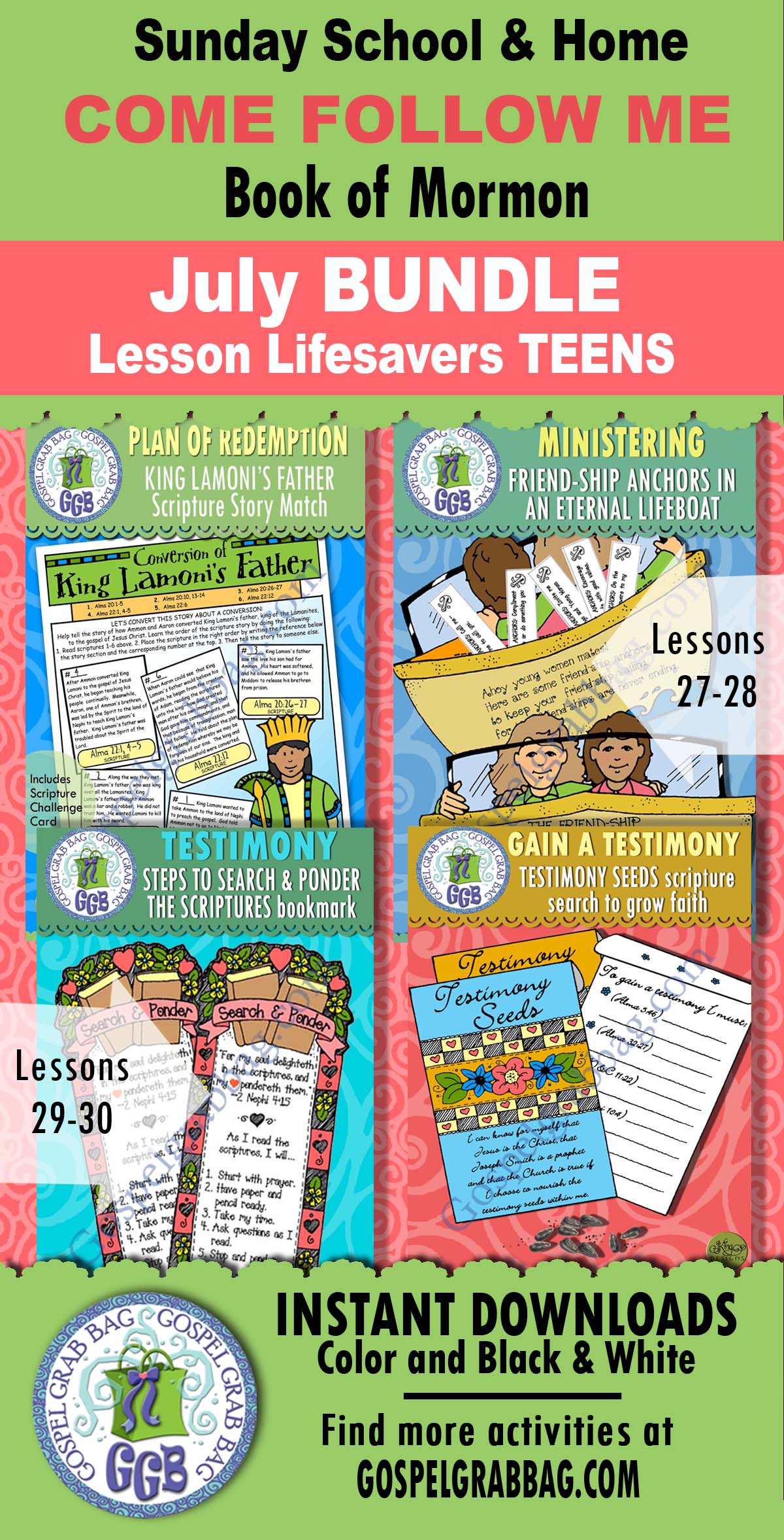 TEENS Sunday School and Home activities for COME FOLLOW ME Book of Mormon JULY weeks 1-4