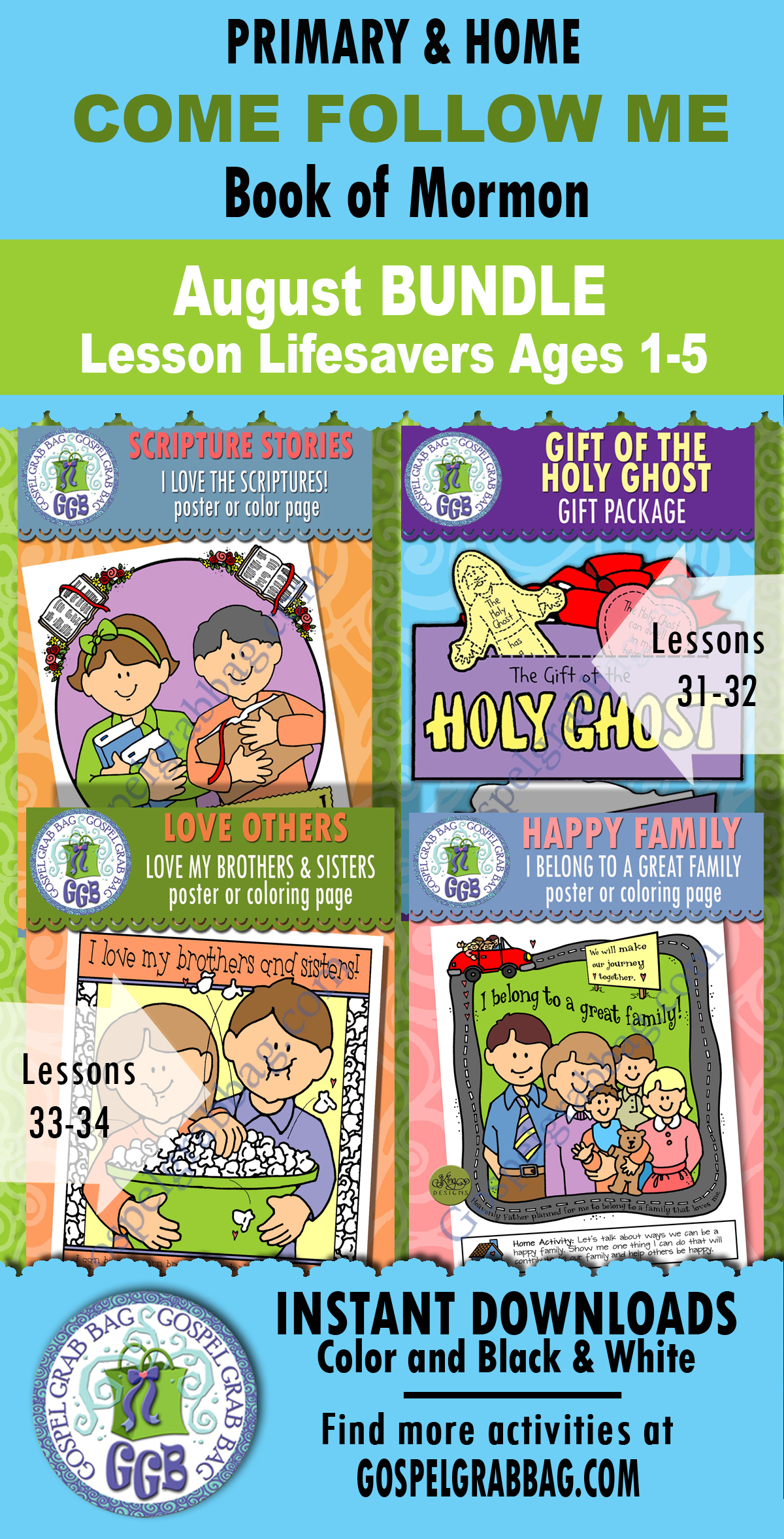 Ages 1-5 activities for COME FOLLOW ME Book of Mormon August weeks 1-4 Lessons 31-34