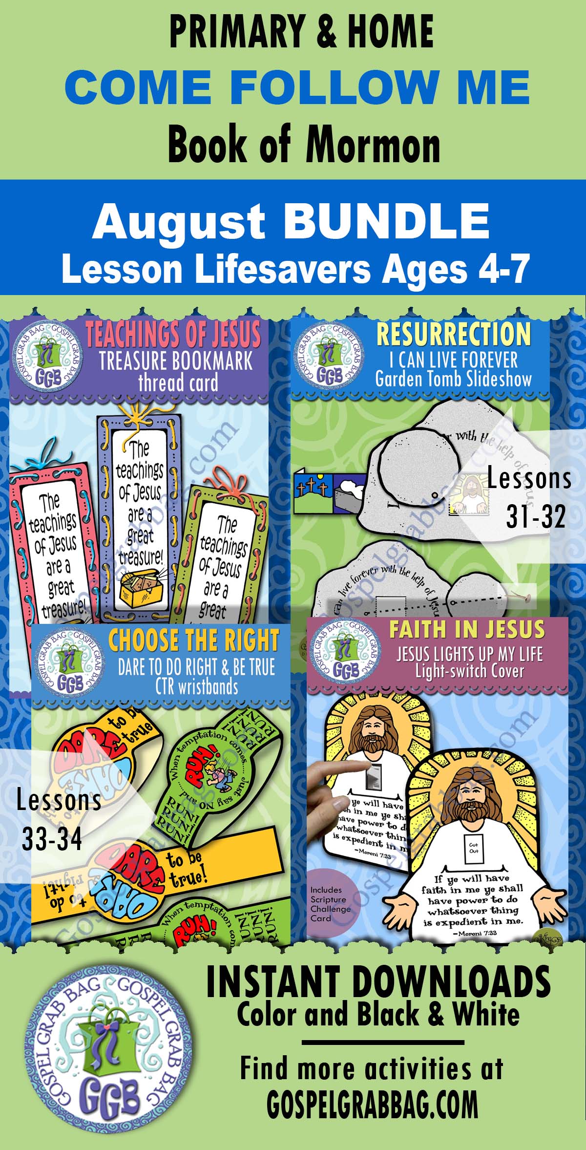 Ages 4-7 activities for COME FOLLOW ME Book of Mormon August weeks 1-4 Lessons 31-34
