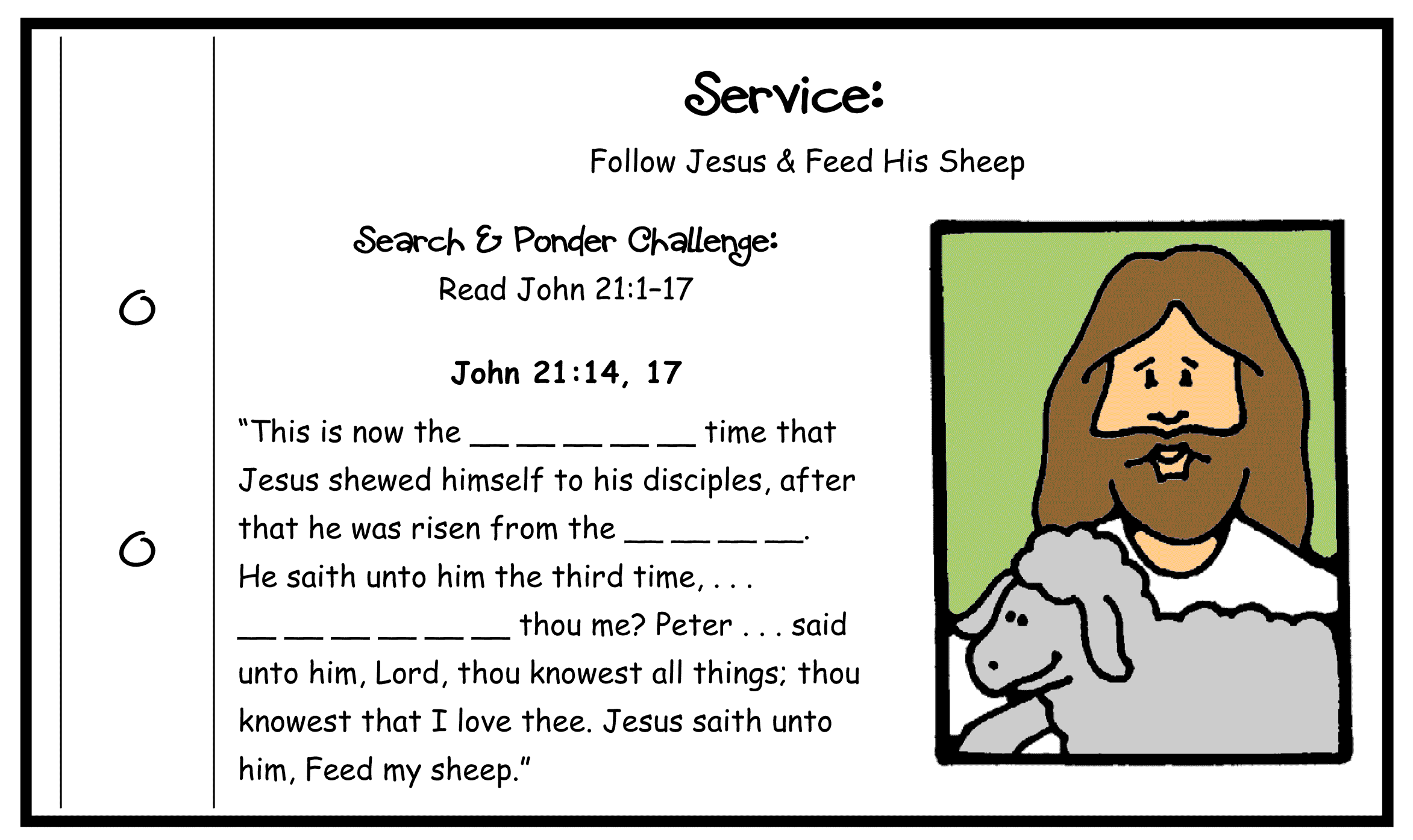 John 21:14, 17 FEED MY SHEEP Scripture Challenge card