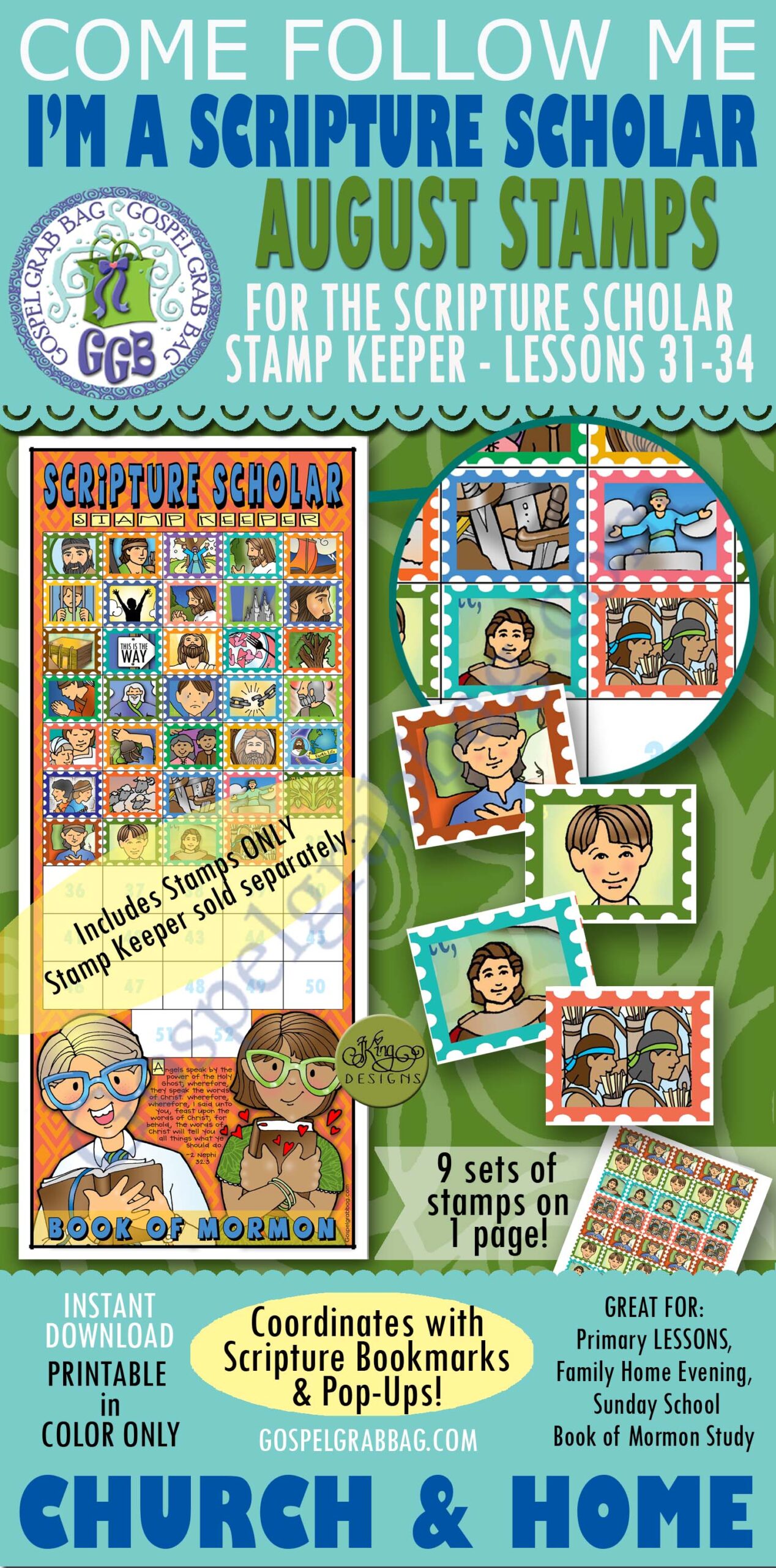 MOTIVATE SCRIPTURE READING WITH Reward Stamps SCRIPTURE SCHOLARS August Come Follow Me - Book of Mormon BUNDLE
