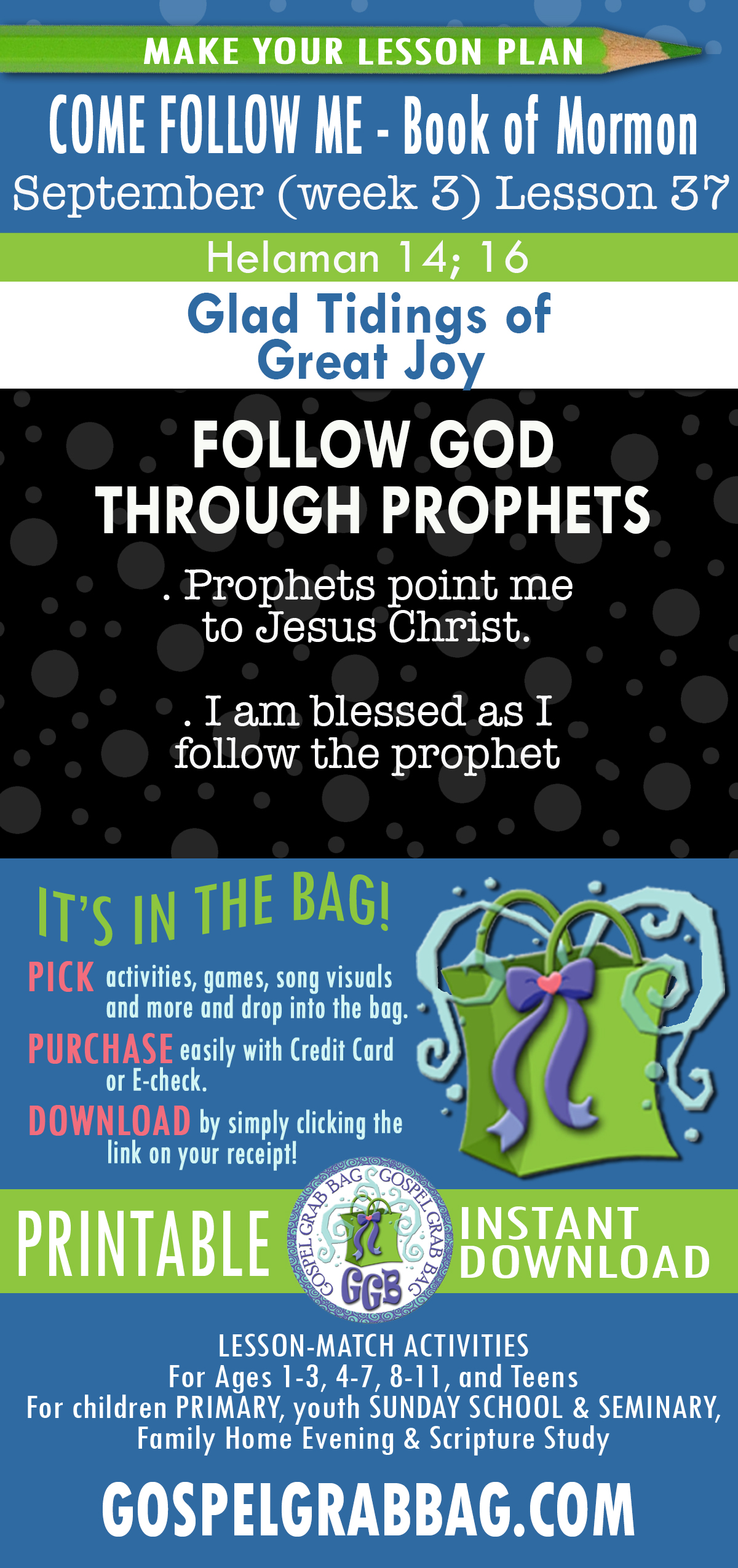 "Glad Tidings of Great Joy" COME FOLLOW ME Activities for church and home - September - Book of Mormon