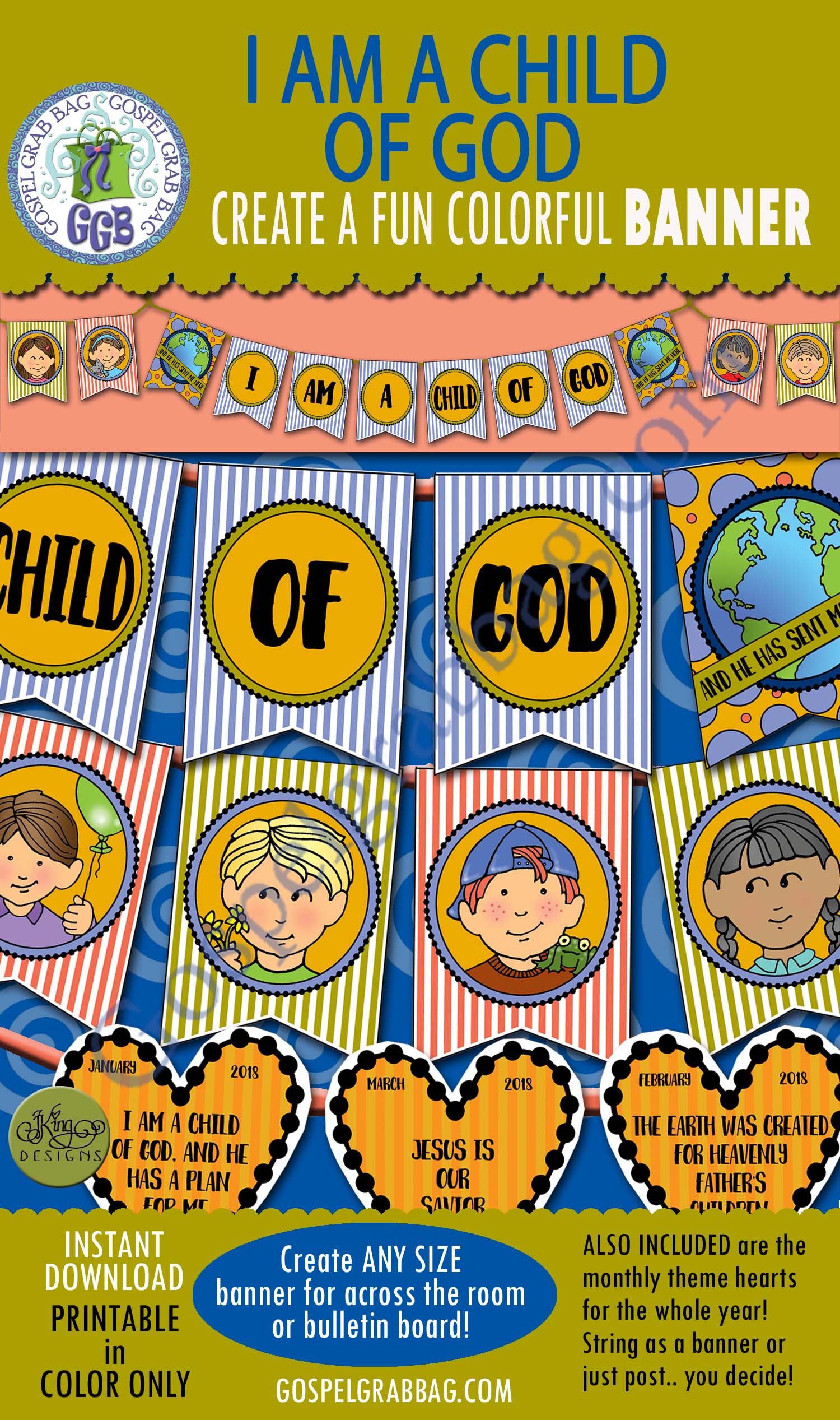I AM A CHILD OF GOD banner - matching bookmarks and poster