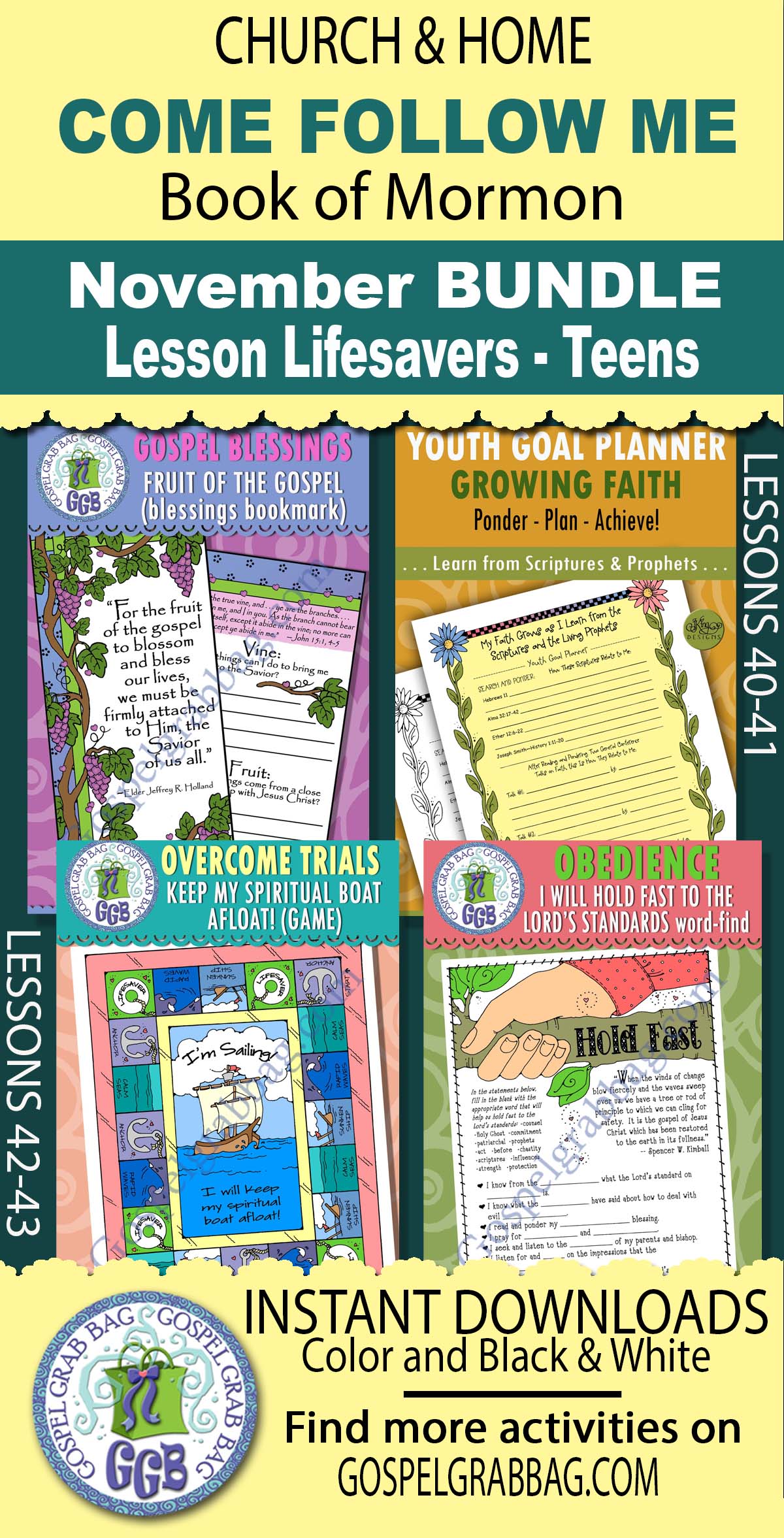 Ages 12-16 TEENS Printable COME FOLLOW ME November ACTIVITIES for Primary and Sunday School with song visuals
