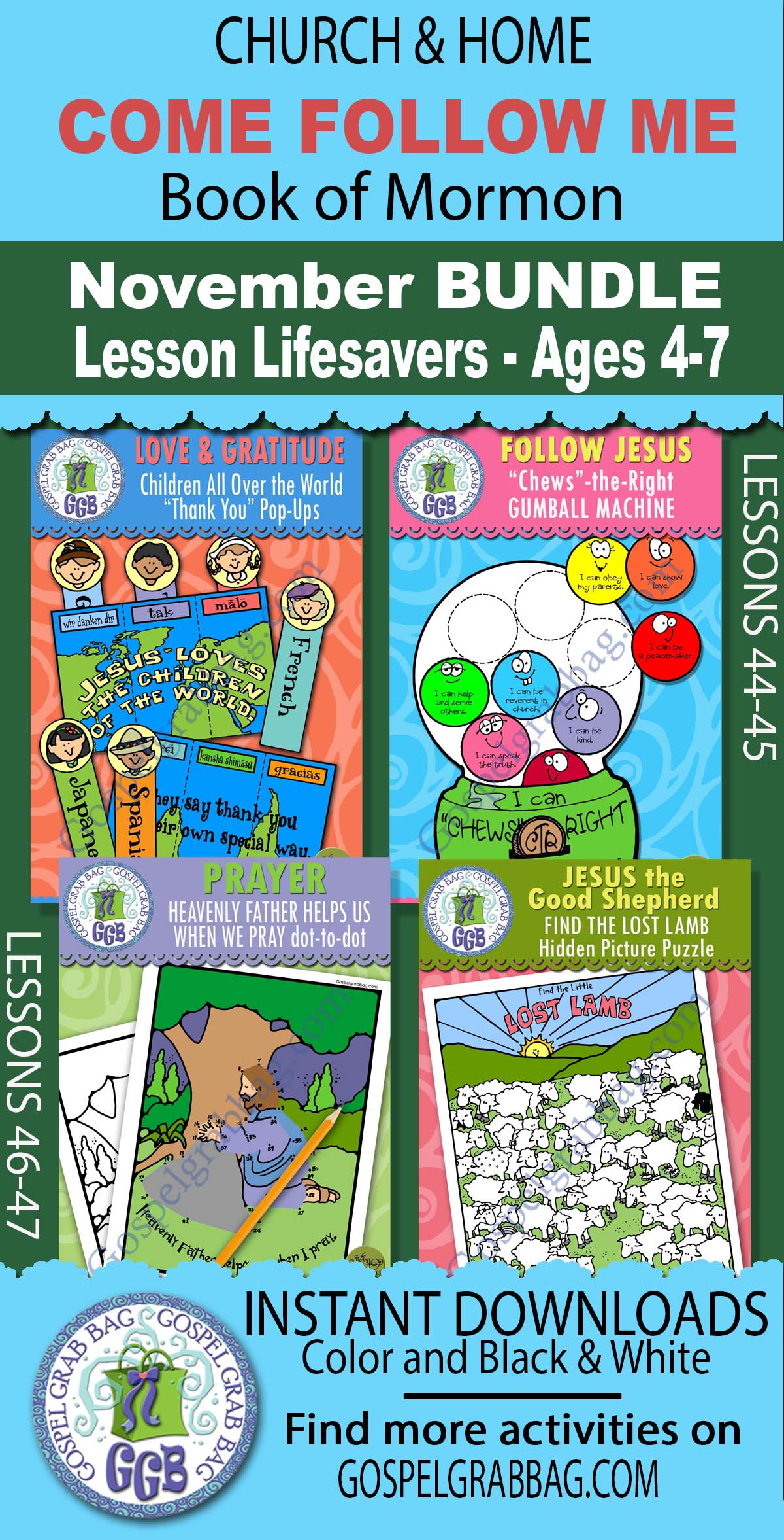 Ages 4-7 Printable COME FOLLOW ME November ACTIVITIES for Primary and Sunday School with song visuals