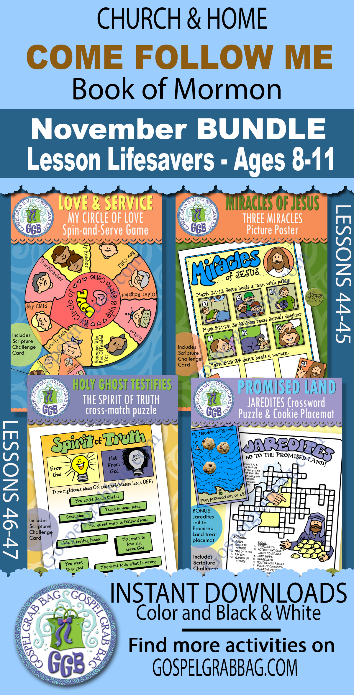 Ages 8-11 Printable COME FOLLOW ME November ACTIVITIES for Primary and Sunday School with song visuals
