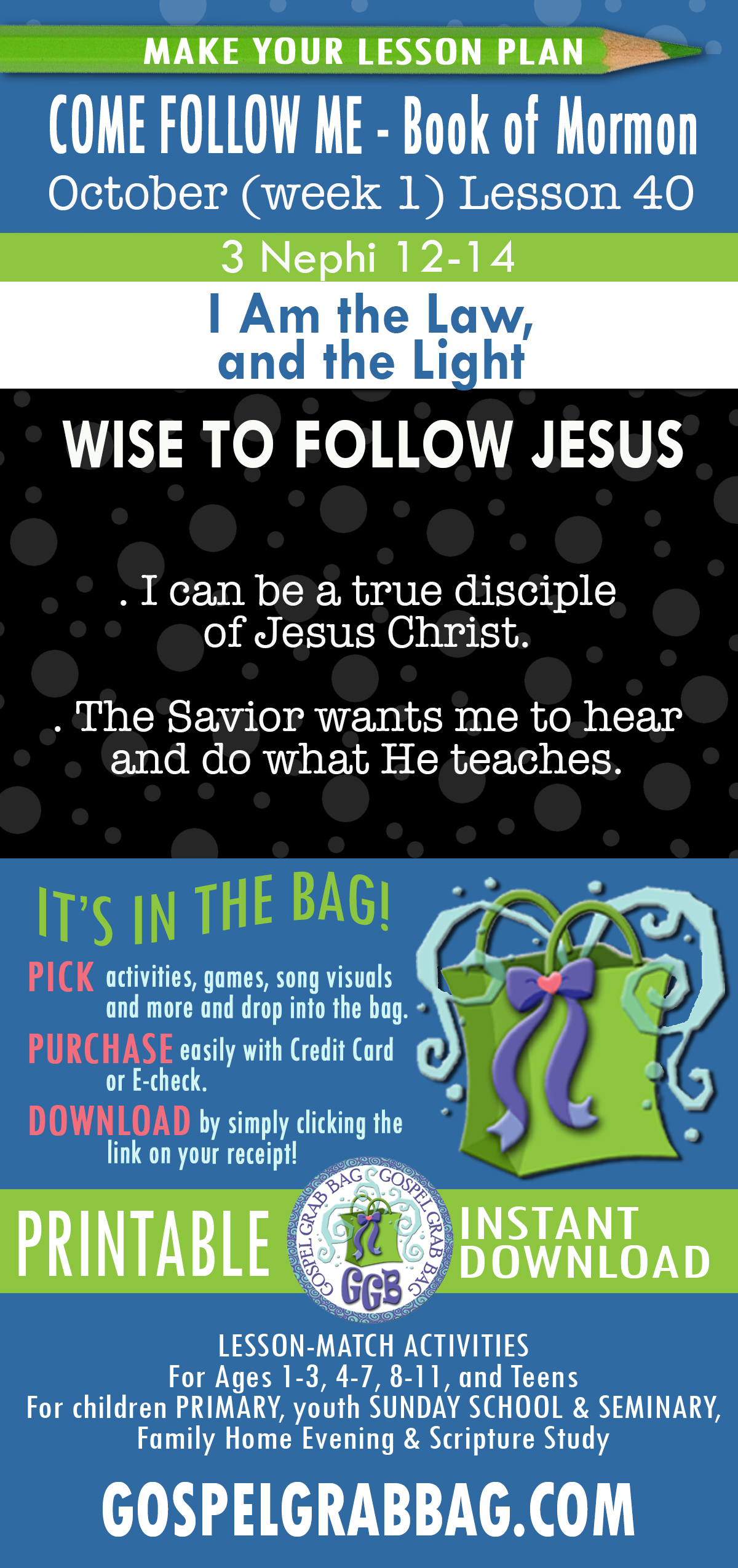 "I Am the Law, and the Light" Lesson Activities for COME FOLLOW ME October - Book of Mormon