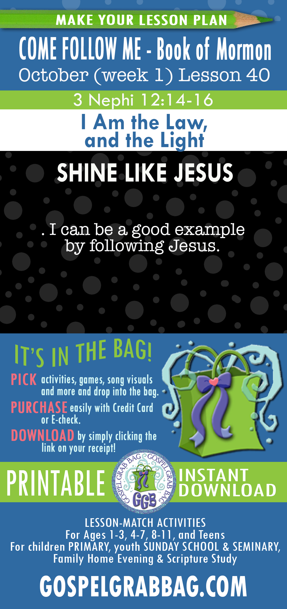 "I Am the Law, and the Light" Lesson Activities for COME FOLLOW ME October - Book of Mormon