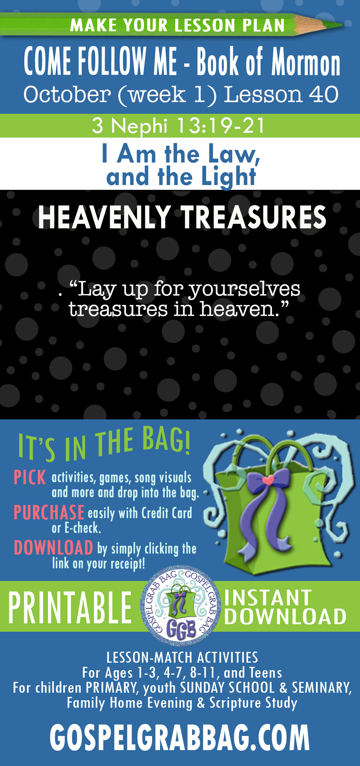 "I Am the Law, and the Light" Lesson Activities for COME FOLLOW ME October - Book of Mormon