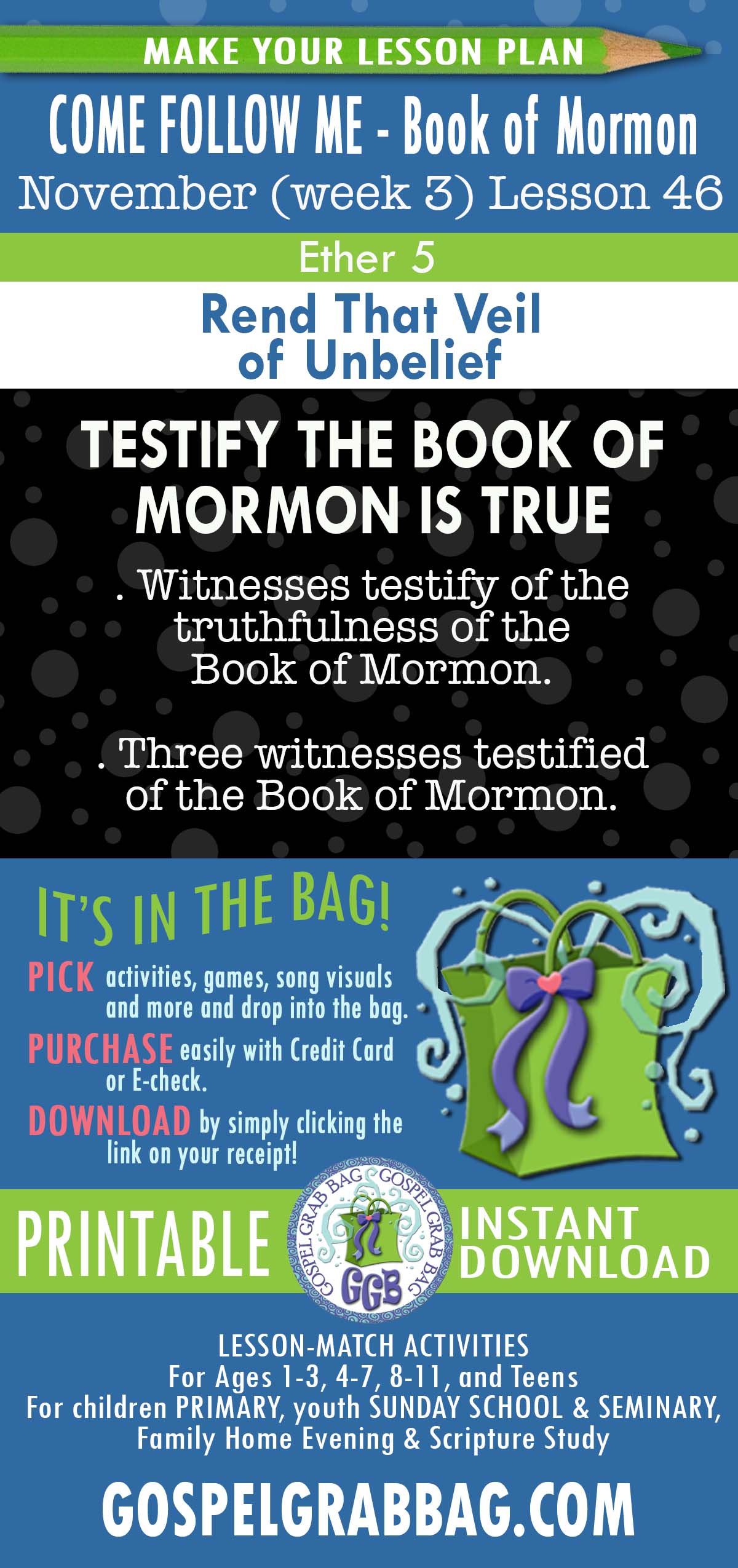 COME FOLLOW ME - Book of "Rend That Veil of Unbelief" COME FOLLOW ME Book of Mormon - November lesson activity and song printables