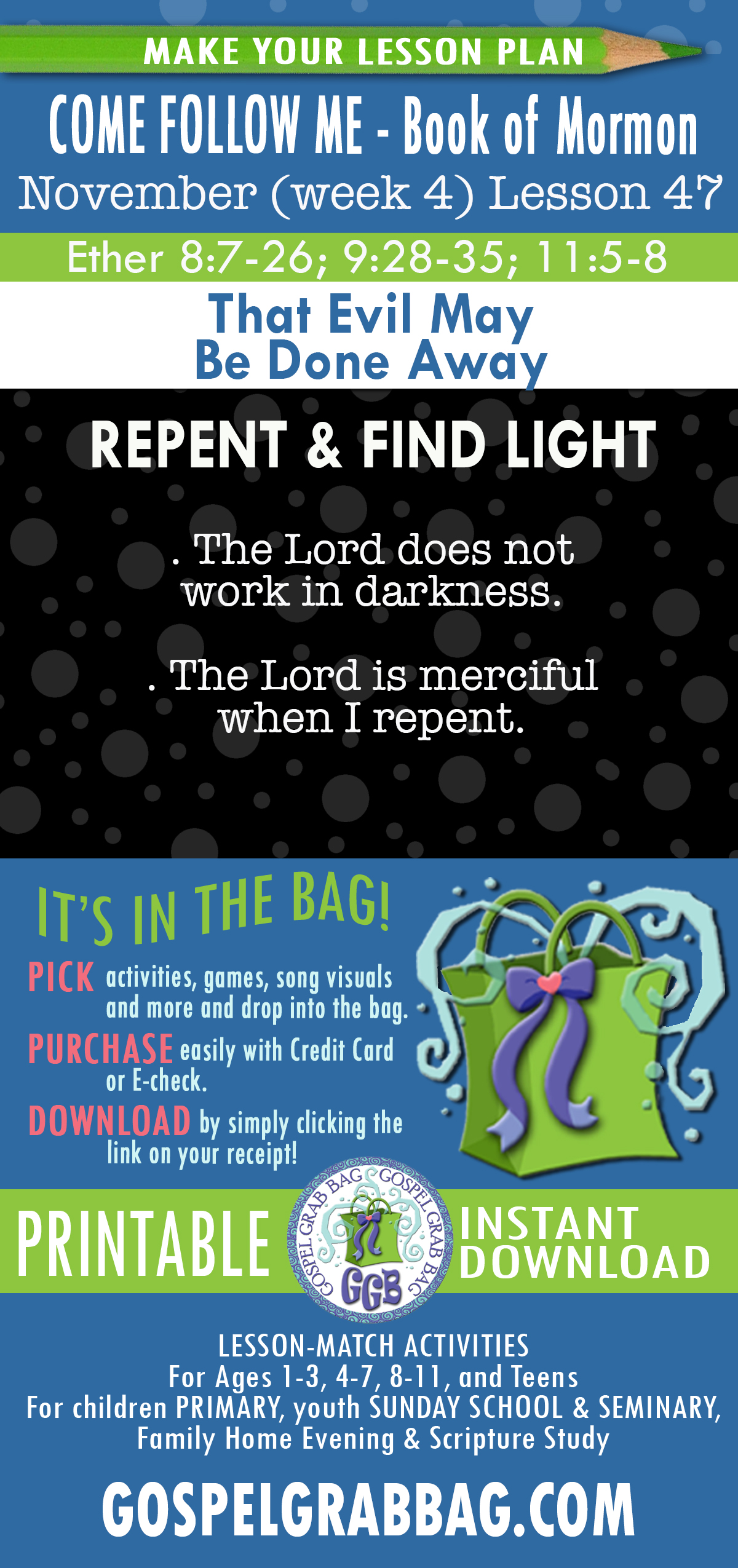 COME FOLLOW ME - Book of "That Evil May Be Done Away" COME FOLLOW ME Book of Mormon - November lesson activity and song printables