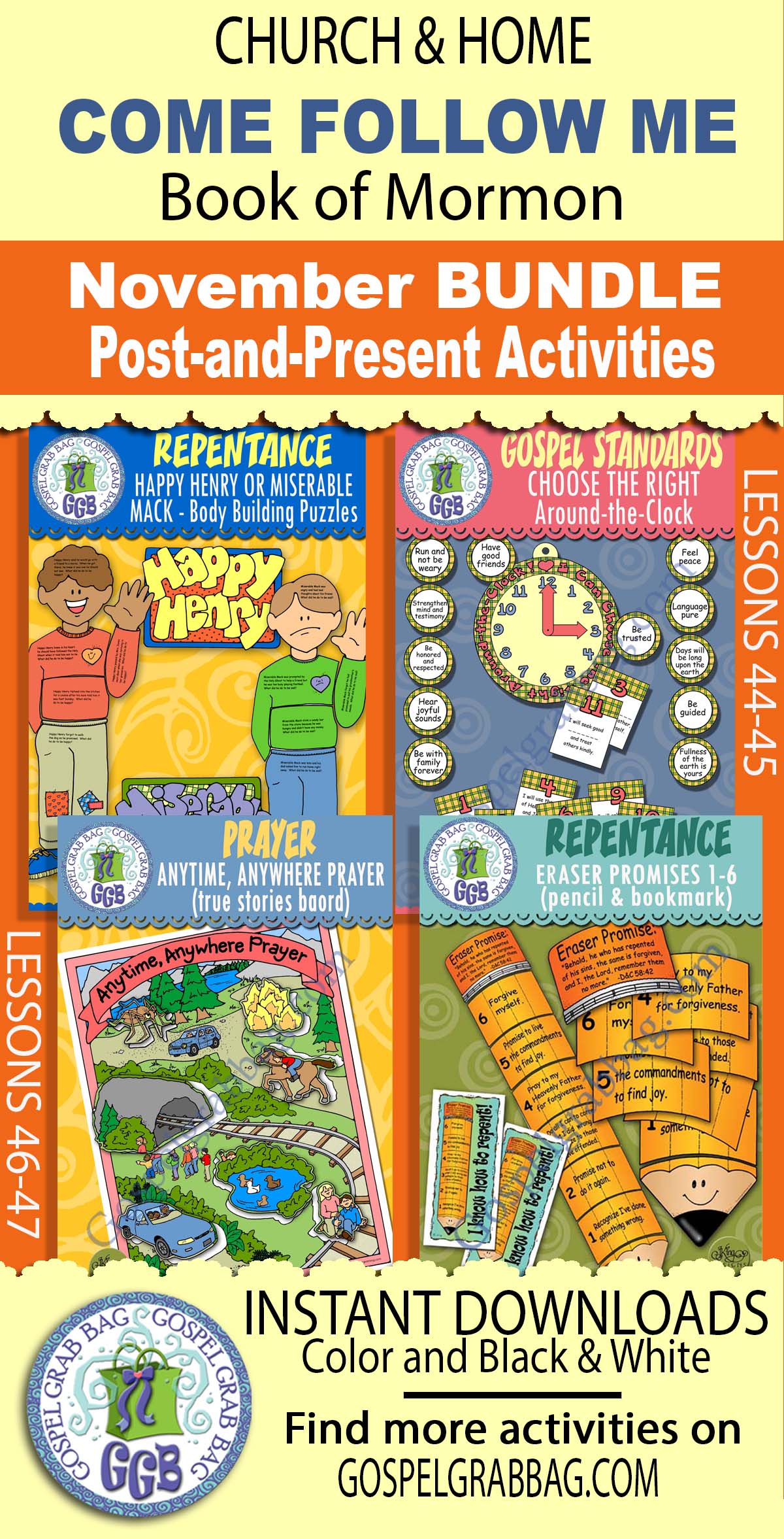 Post-and-Present Printable COME FOLLOW ME November ACTIVITIES for Primary and Sunday School with song visuals