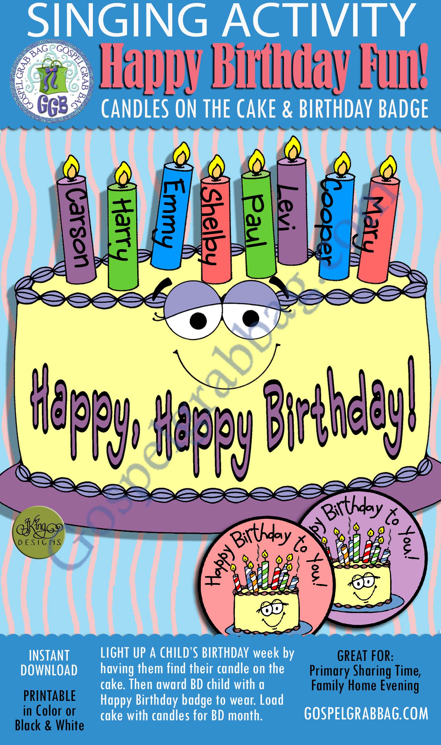 Happy Birthday - Light the Cake with candles an badges ACTIVITY