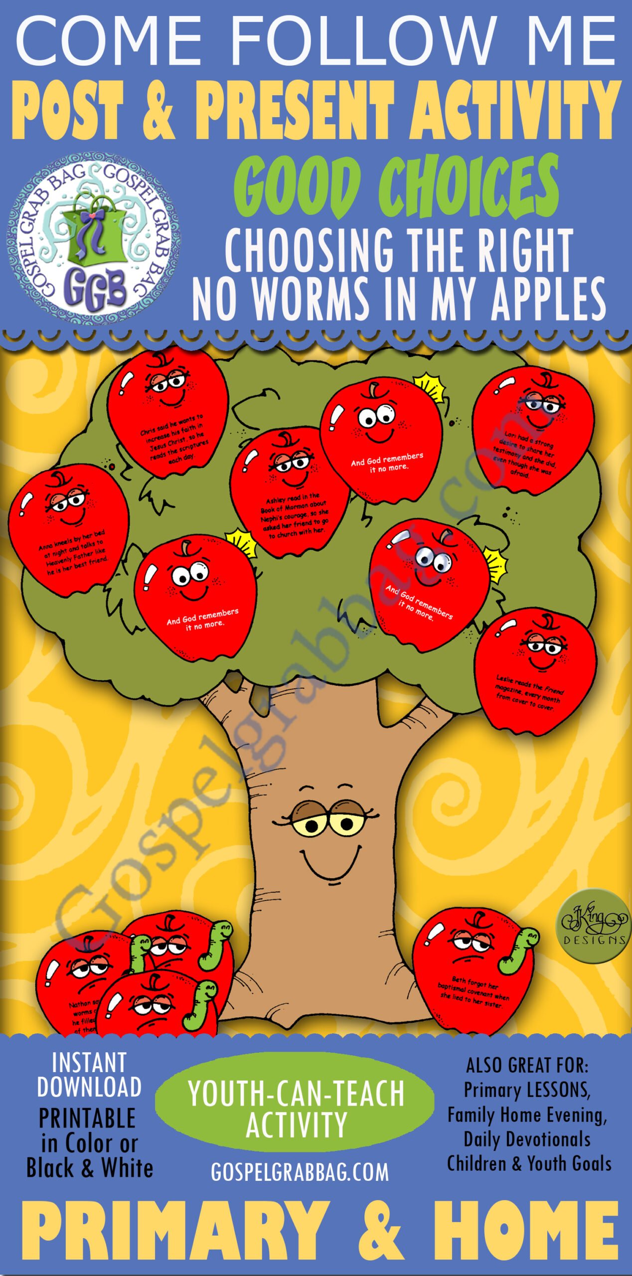 REPENTANCE - CHOICES Activity for youth "No Worms in My Apples" happy tree with "apple"ing choices