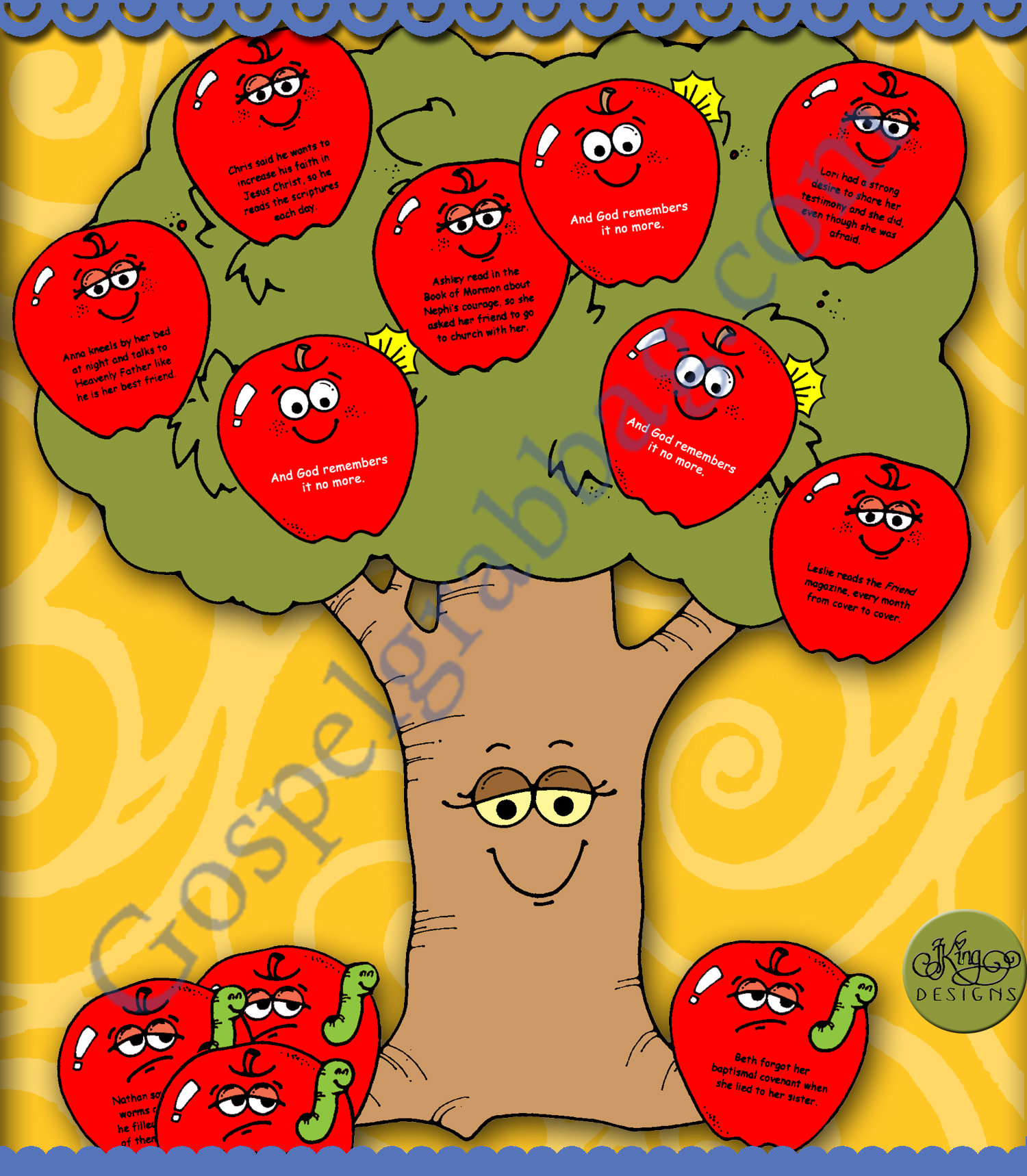 REPENTANCE - CHOICES Activity for youth "No Worms in My Apples" happy tree with "apple"ing choices