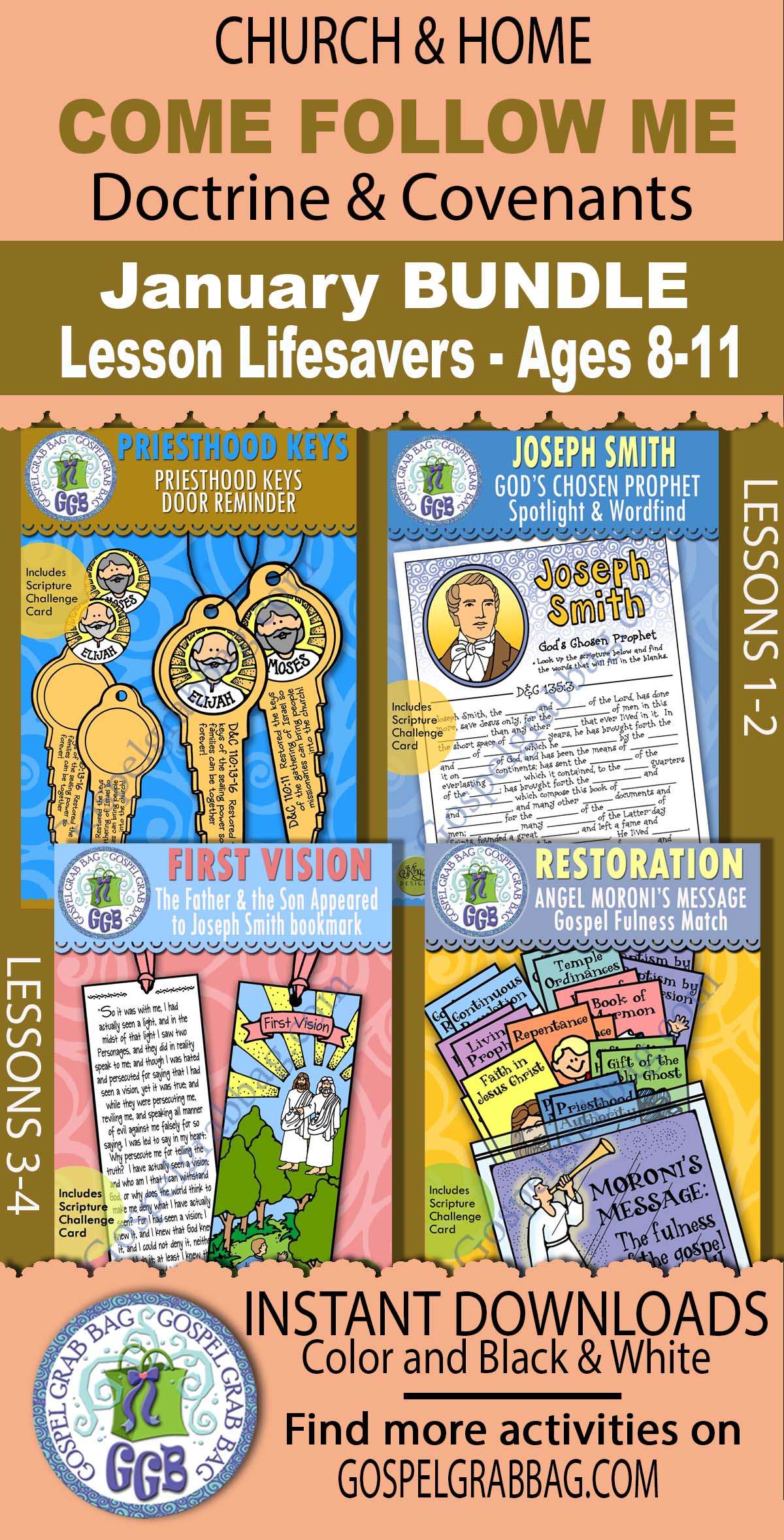 Ages 8-11 Come Follow Me - Doctrine and Covenants - Lesson Lifesaver Activities BUNDLE - JANUARY 2025