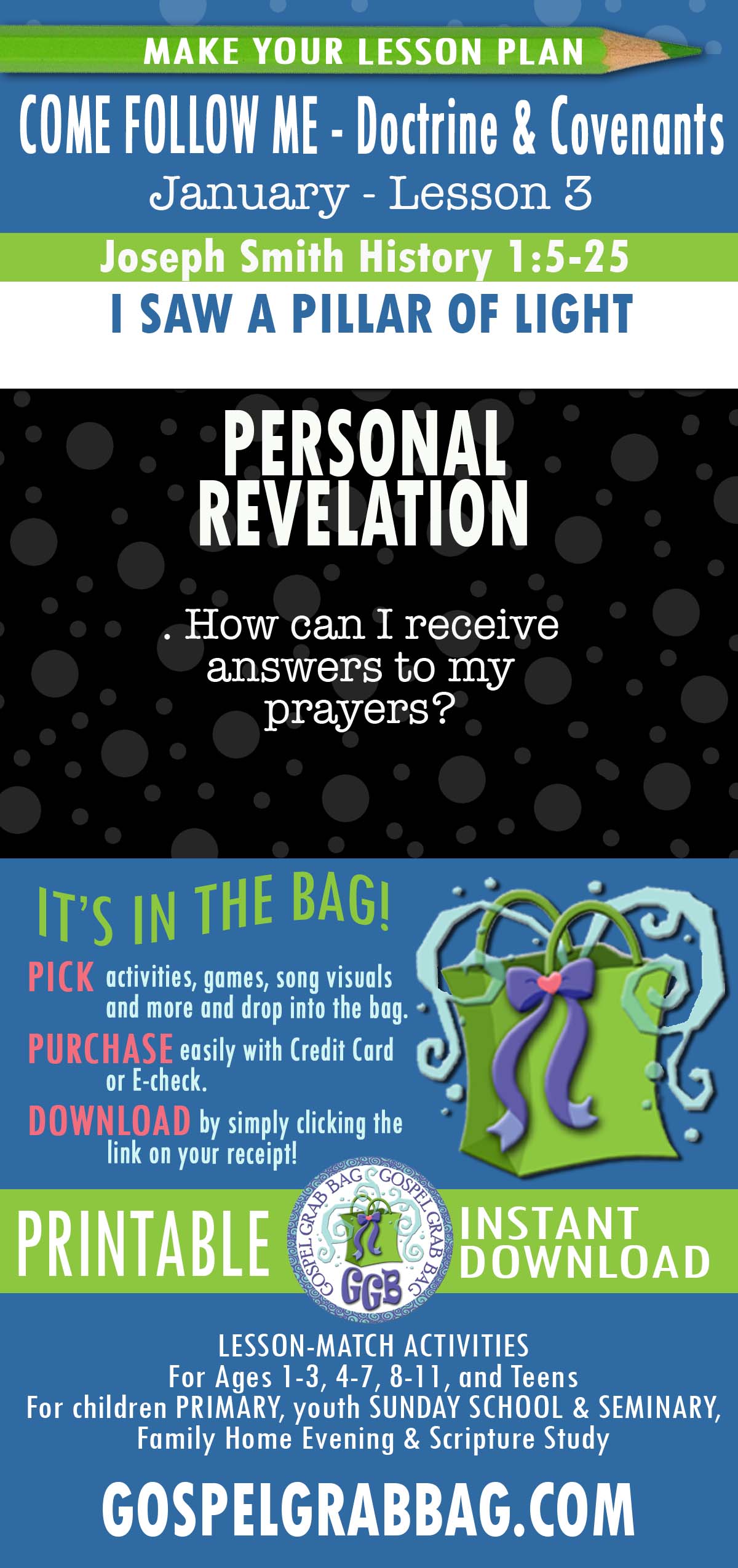ACTIVITIES FOR Come Follow Me Doctrine & Covenants - January week 3 "I Saw a Pillar of Light"