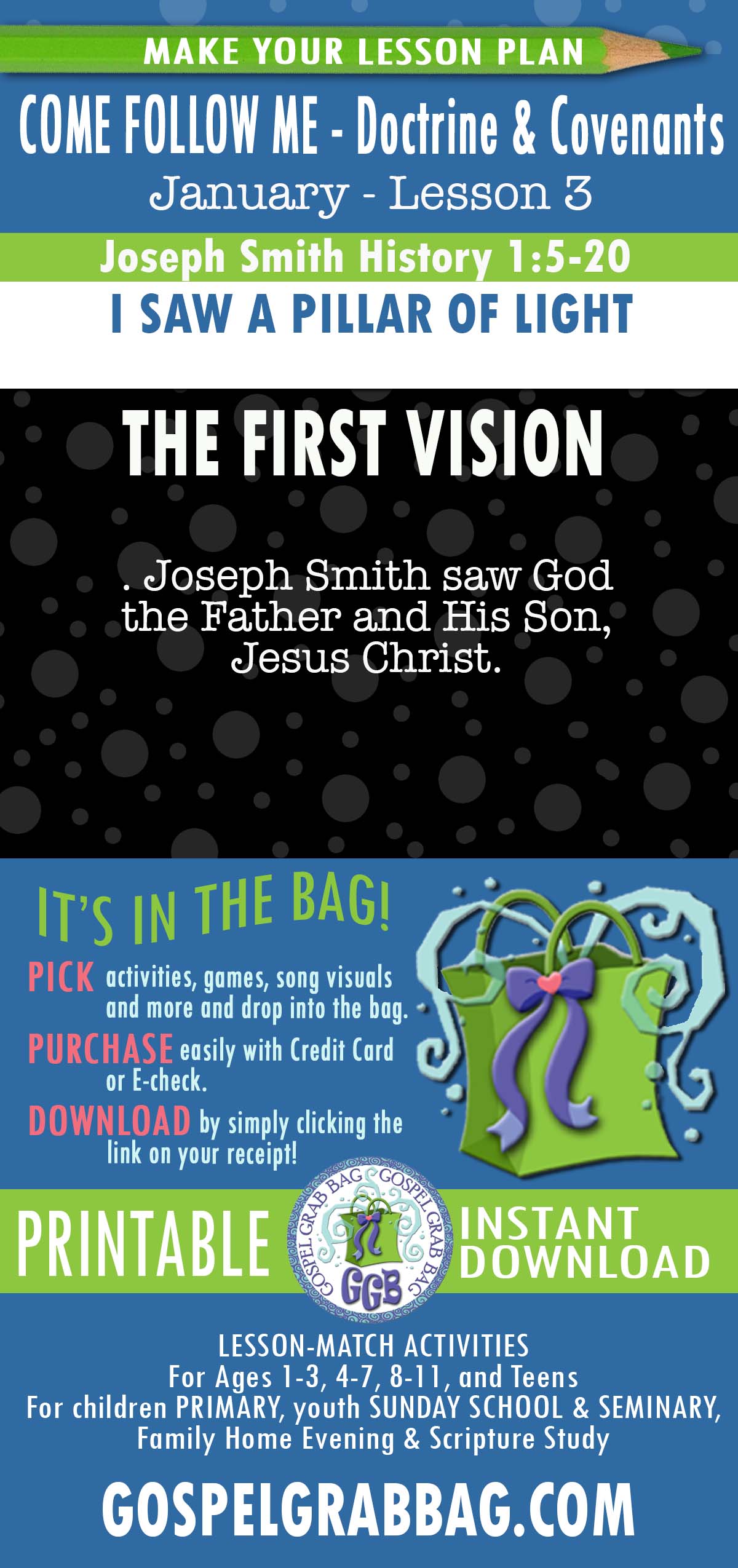 ACTIVITIES FOR Come Follow Me Doctrine & Covenants - January week 3 "I Saw a Pillar of Light"
