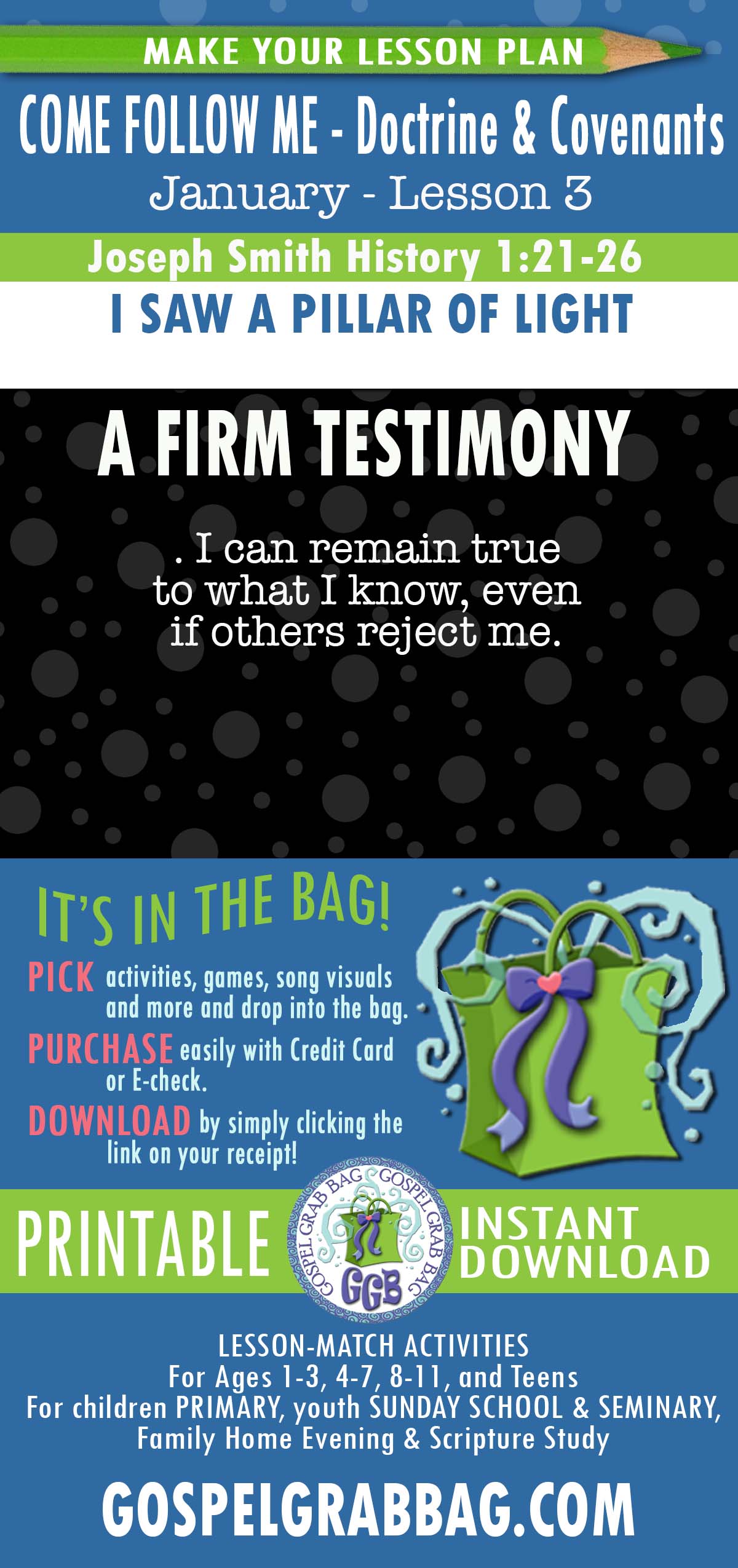 ACTIVITIES FOR Come Follow Me Doctrine & Covenants - January week 3 "I Saw a Pillar of Light"