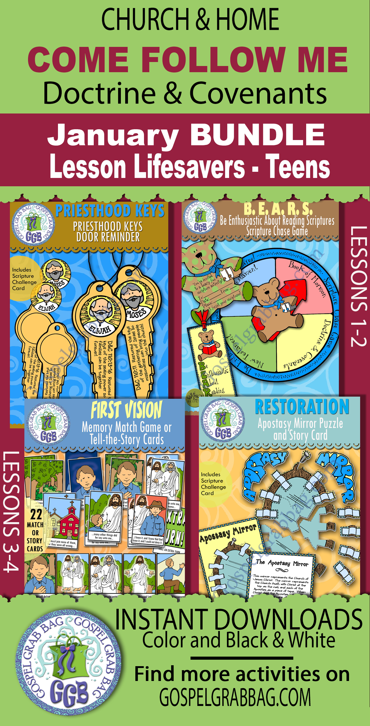 Ages 12-16 TEEN Come Follow Me - Doctrine and Covenants - Lesson Lifesaver Activities BUNDLE - JANUARY 2025