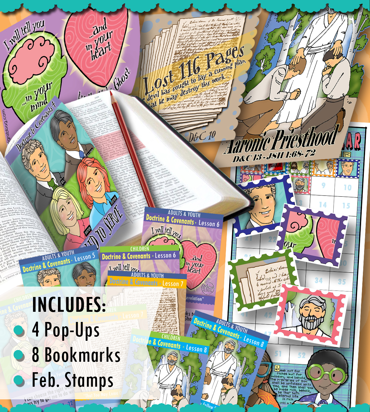 Scripture Scholars FEBRUARY bundle for Come Follow Me D&C 3-17; Joseph Smith--History 1:66-75 bookmarks, pop-ups, and stamps