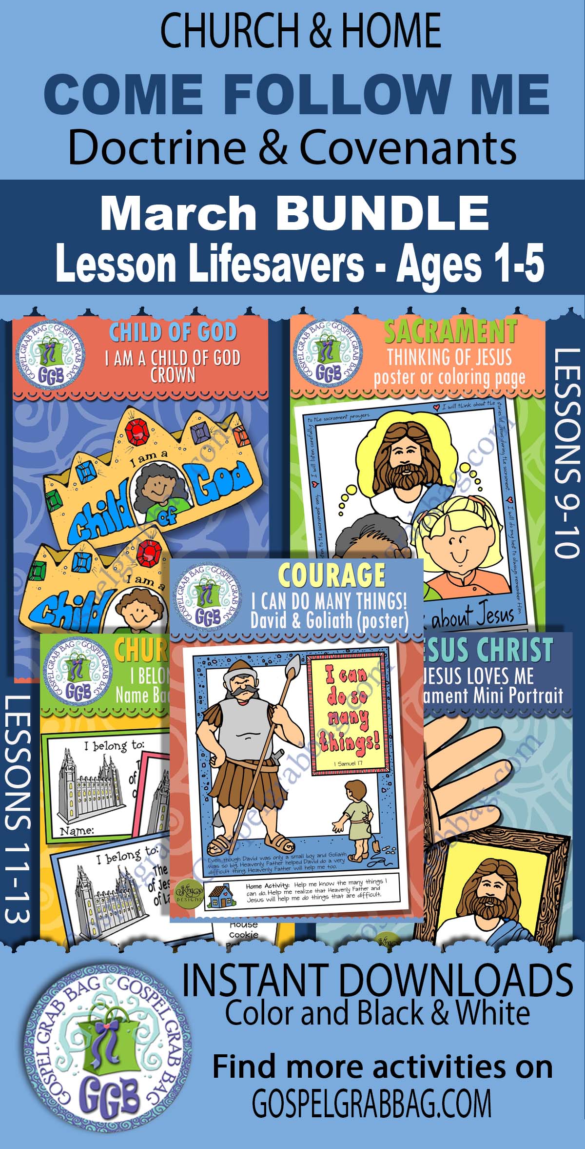 AGES 1-5 activities for MARCH D&C Come Follow Me lessons 9-13 BUNDLE for all ages